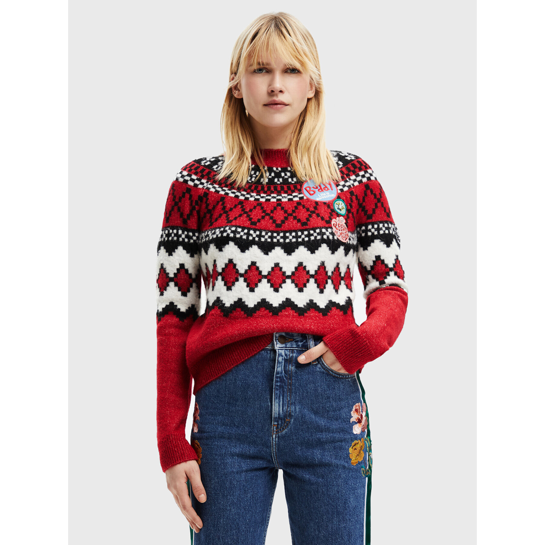 Desigual Пуловер Buddy 22WWJFAN Червен Relaxed Fit - Pepit.bg