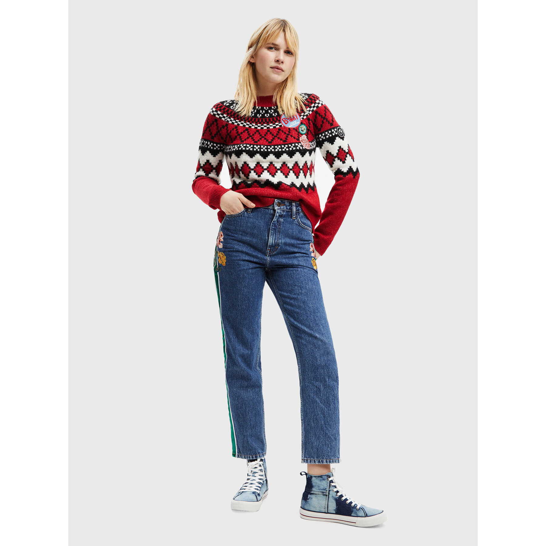 Desigual Пуловер Buddy 22WWJFAN Червен Relaxed Fit - Pepit.bg