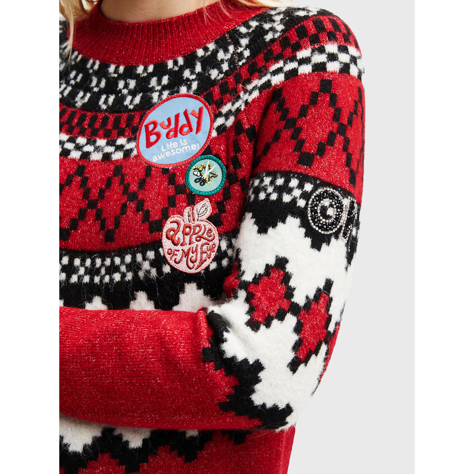 Desigual Пуловер Buddy 22WWJFAN Червен Relaxed Fit - Pepit.bg