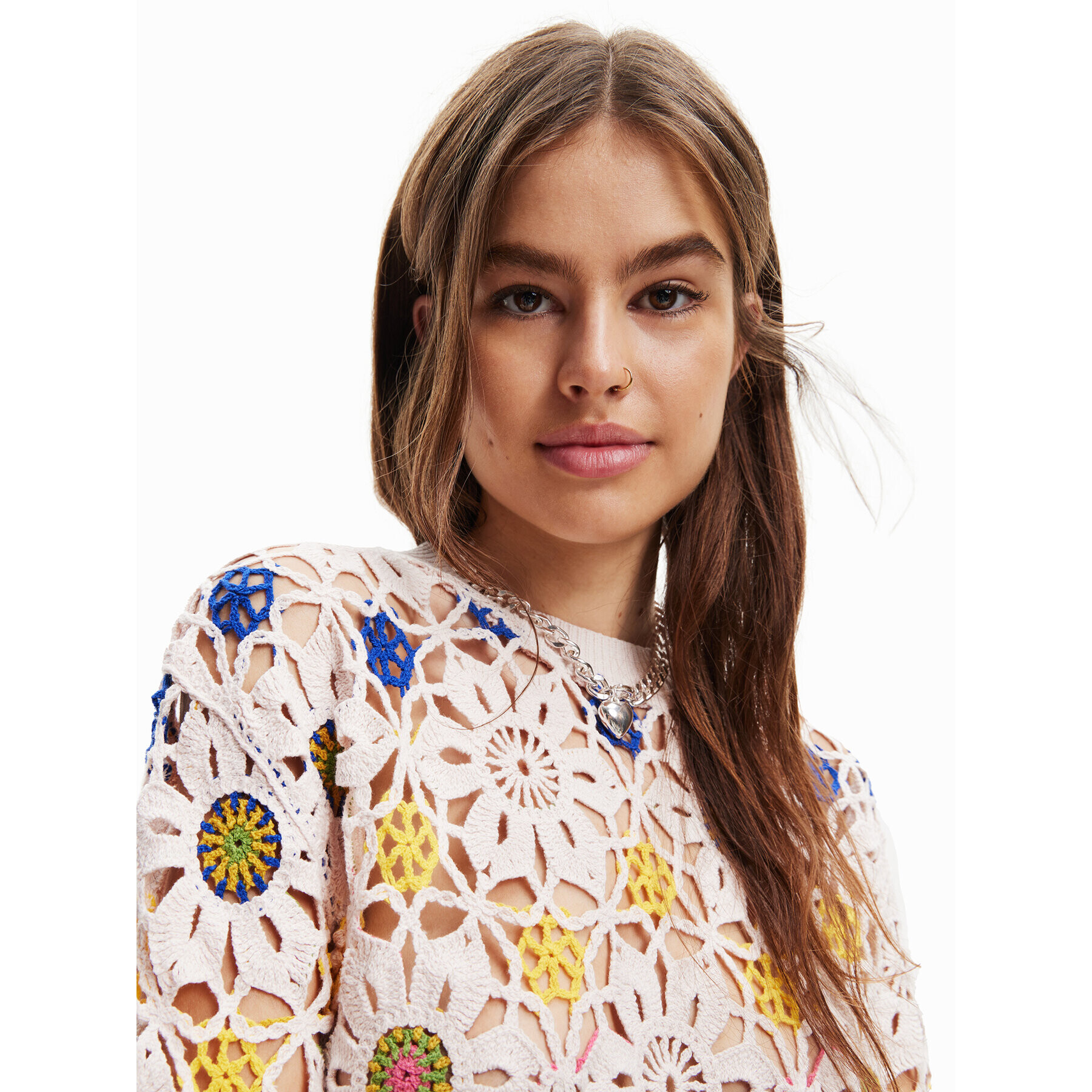 Desigual Пуловер Daisies 23SWJF03 Бежов Regular Fit - Pepit.bg