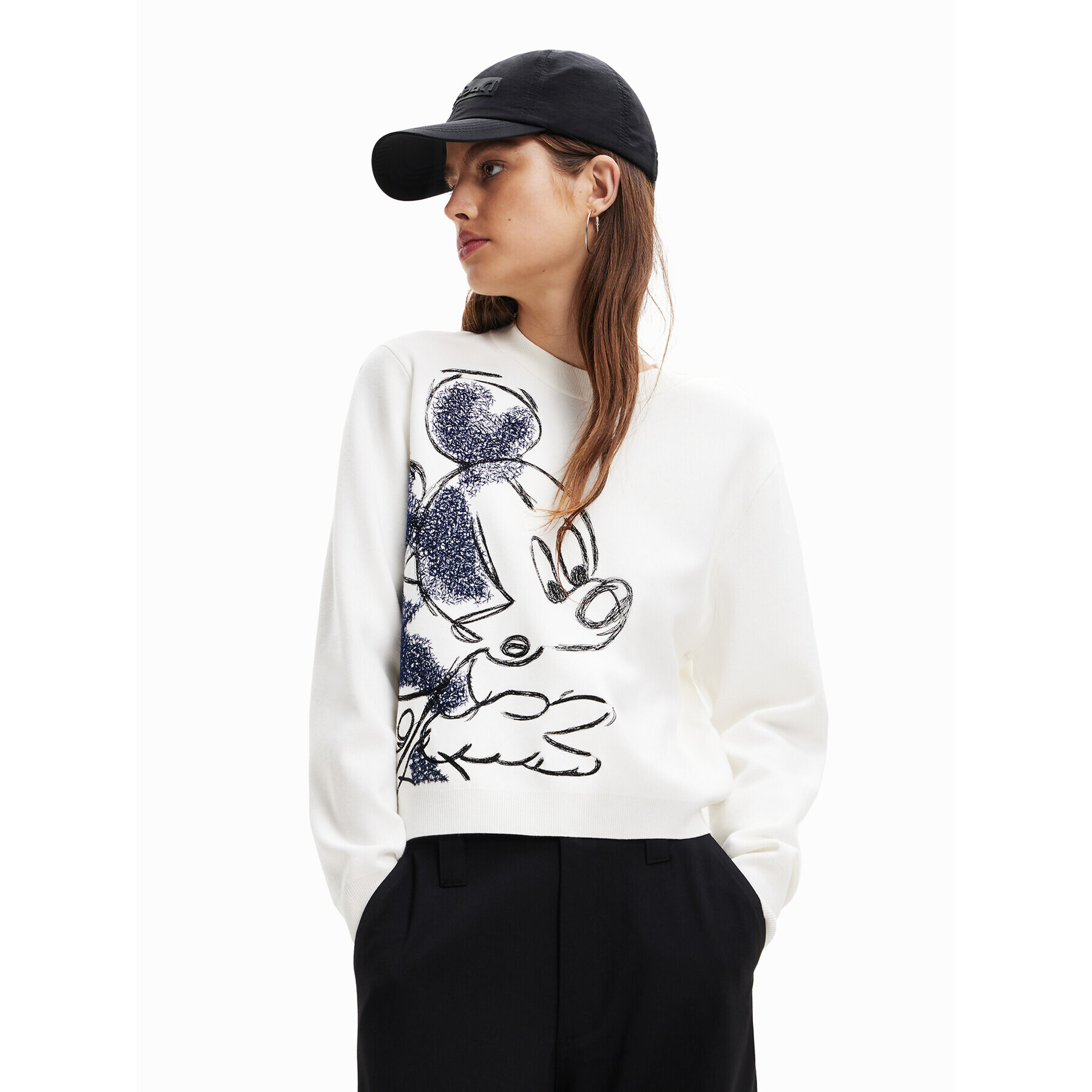 Desigual Пуловер DISNEY Mickey 23SWJF25 Бял Regular Fit - Pepit.bg