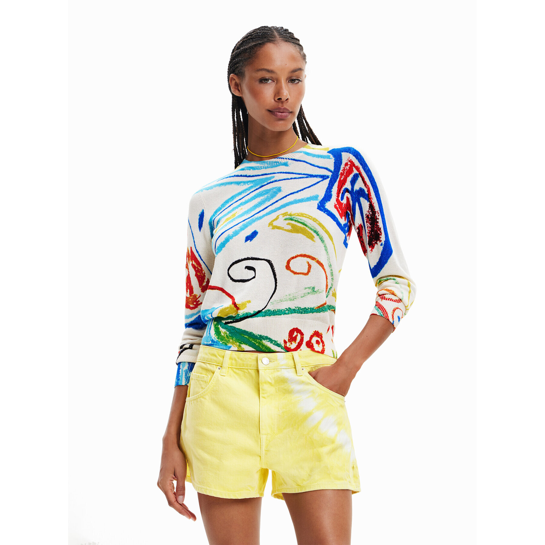 Desigual Пуловер Henry 23SWJF22 Бял Regular Fit - Pepit.bg