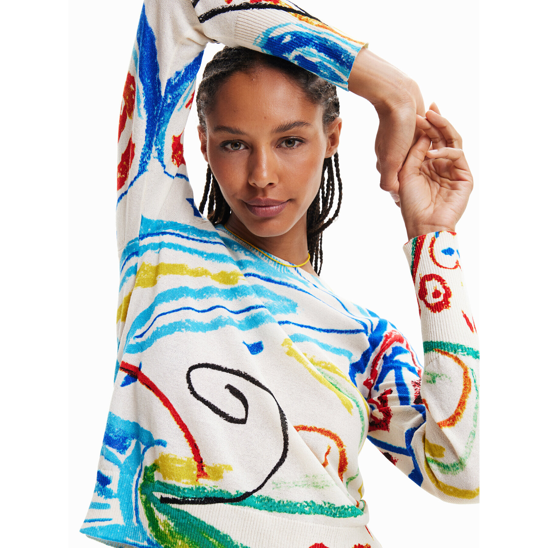 Desigual Пуловер Henry 23SWJF22 Бял Regular Fit - Pepit.bg