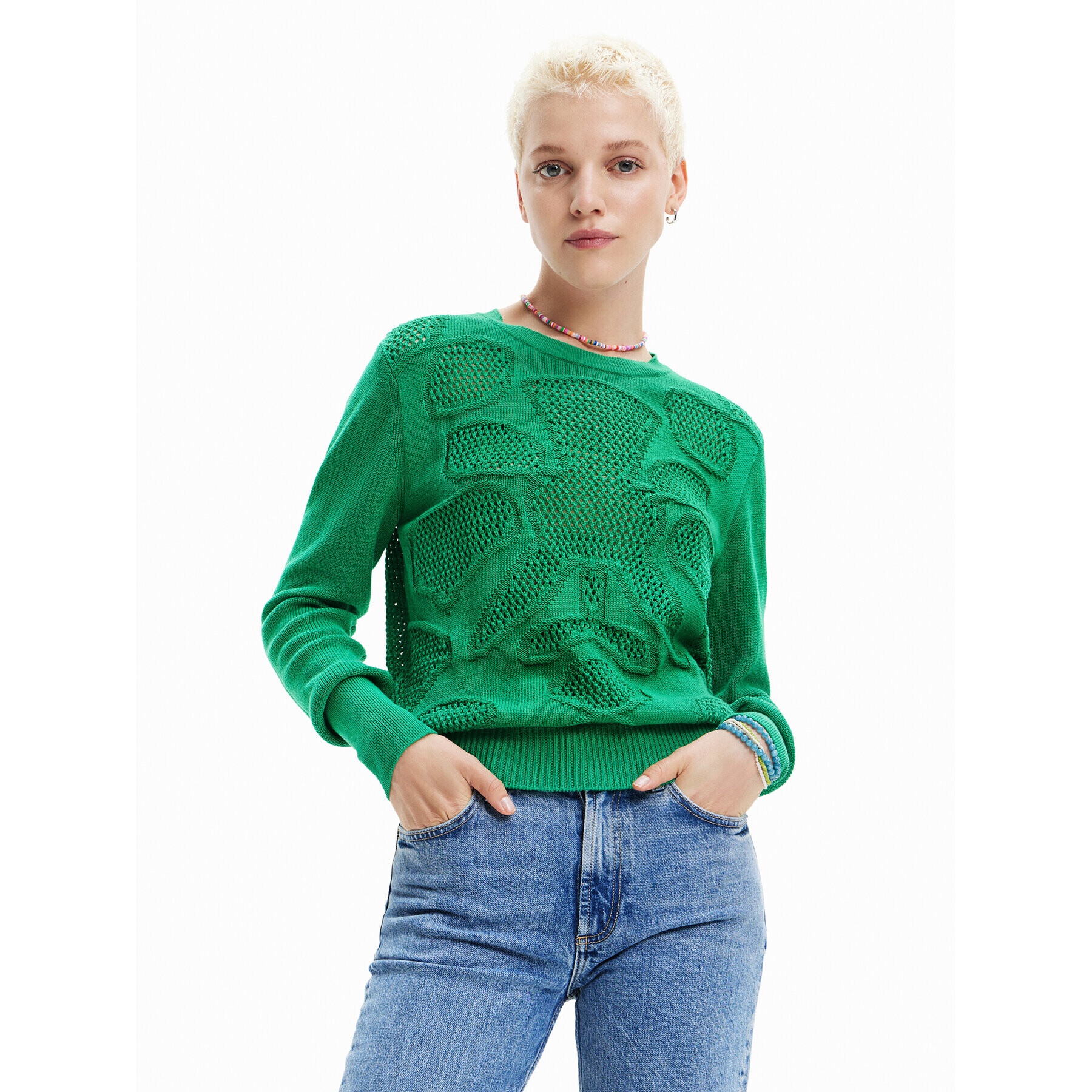 Desigual Пуловер Jerry 23SWJF02 Зелен Regular Fit - Pepit.bg