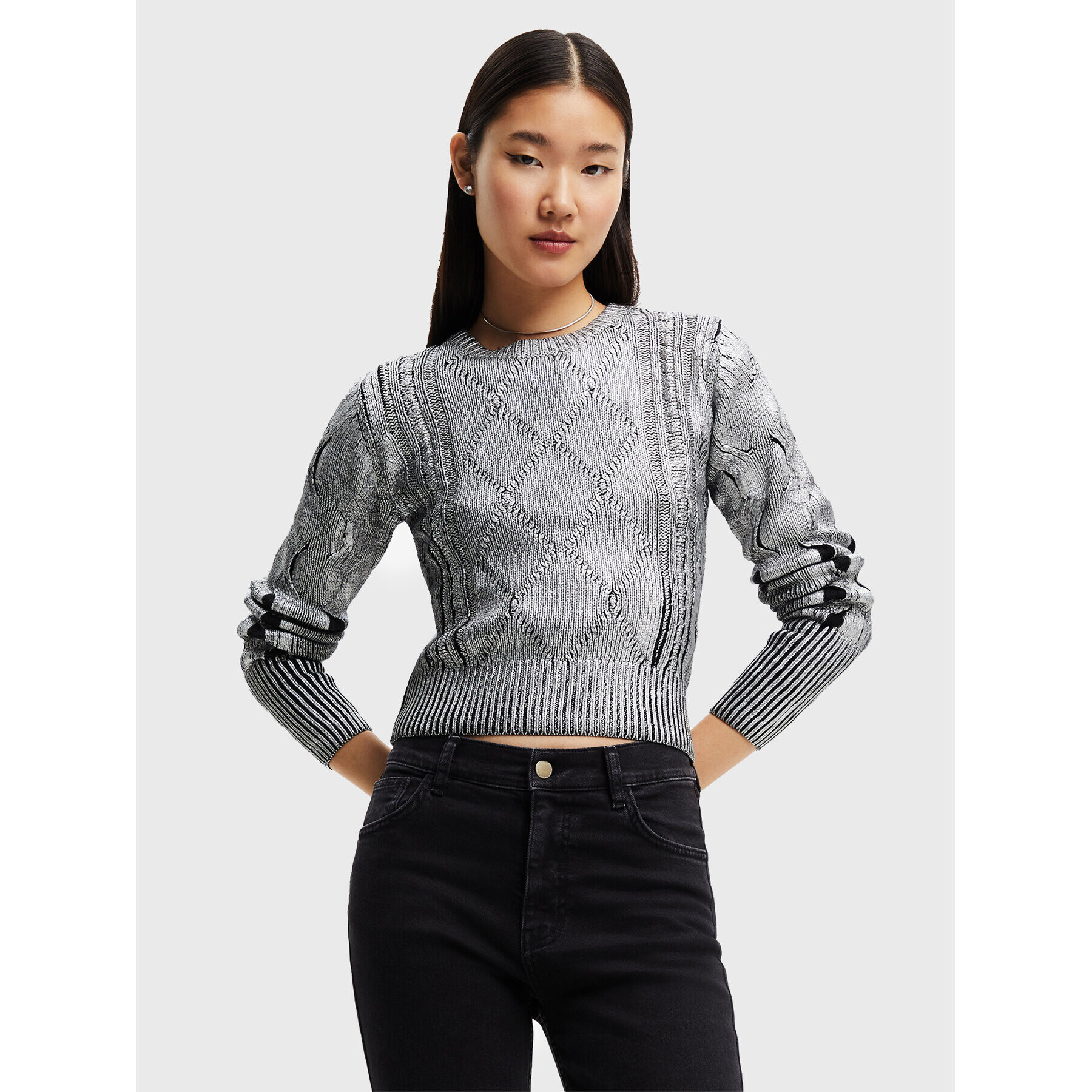 Desigual Пуловер Johanna 22WWJF69 Сребрист Regular Fit - Pepit.bg