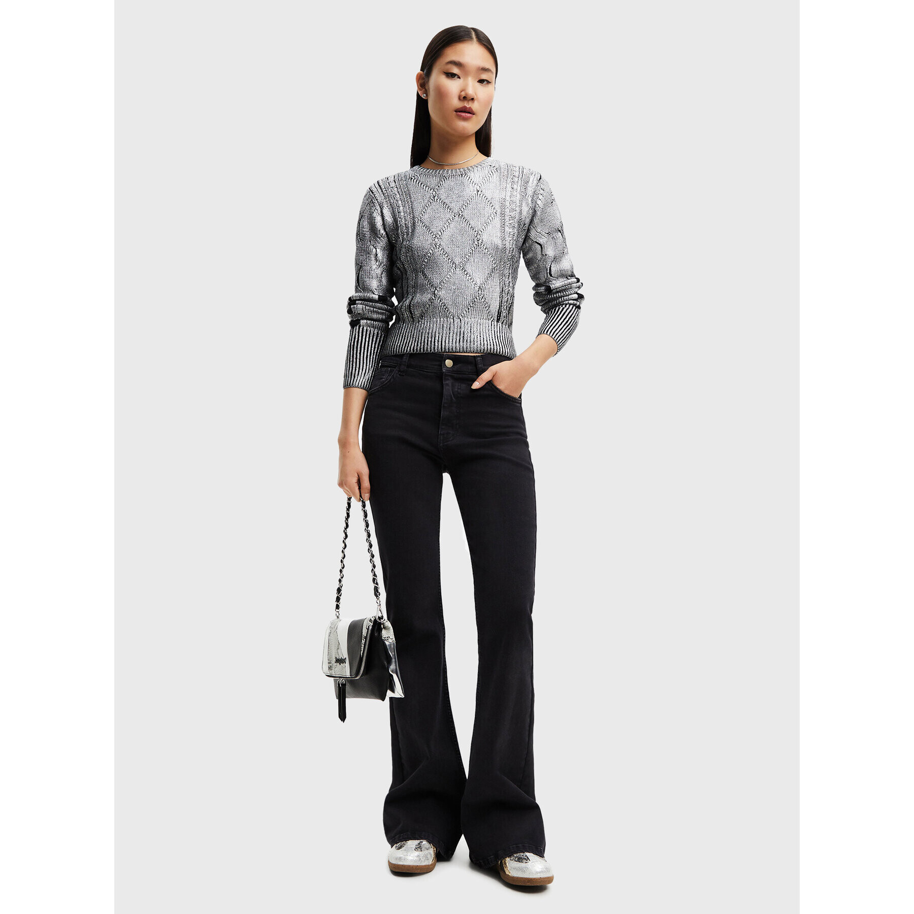Desigual Пуловер Johanna 22WWJF69 Сребрист Regular Fit - Pepit.bg