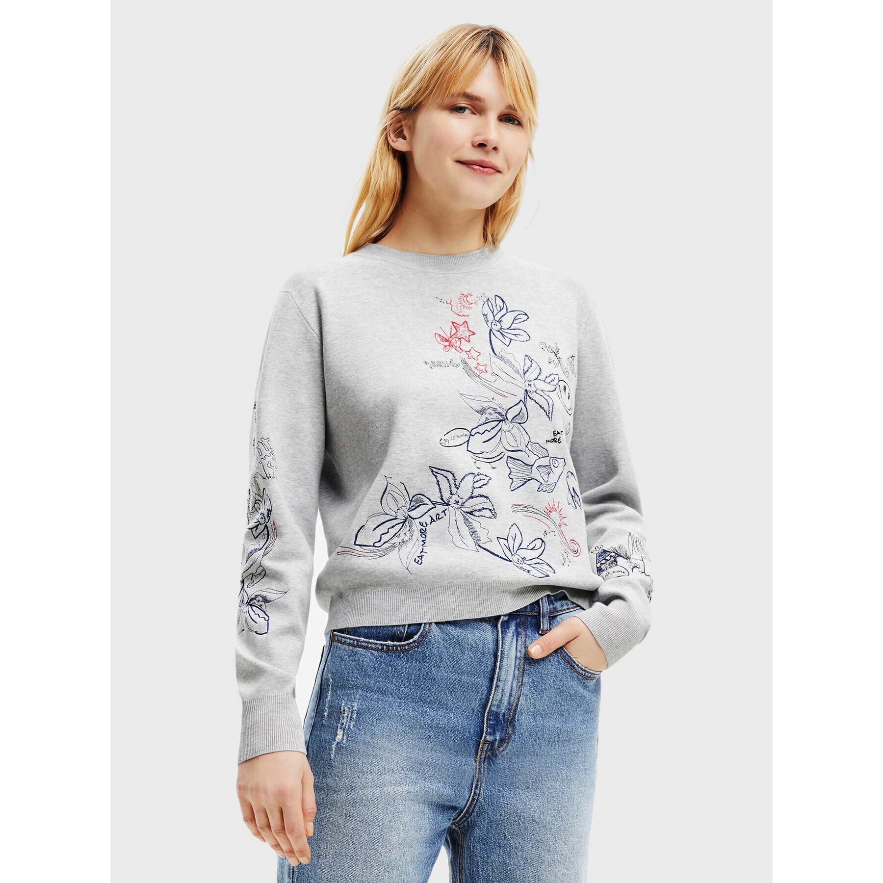 Desigual Пуловер Laia 22WWJFAF Сив Relaxed Fit - Pepit.bg