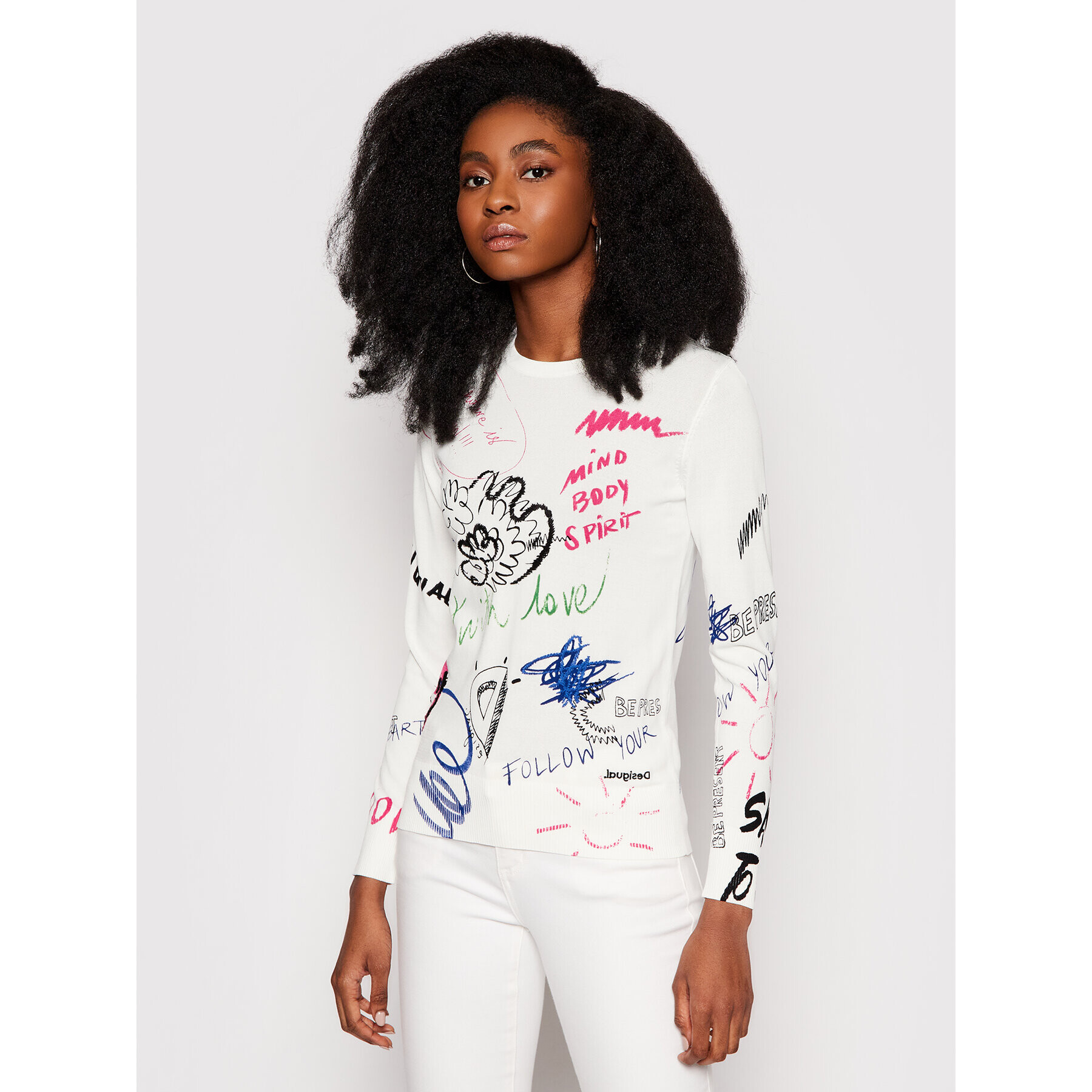Desigual Пуловер Neckar 21SWJF44 Бял Regular Fit - Pepit.bg