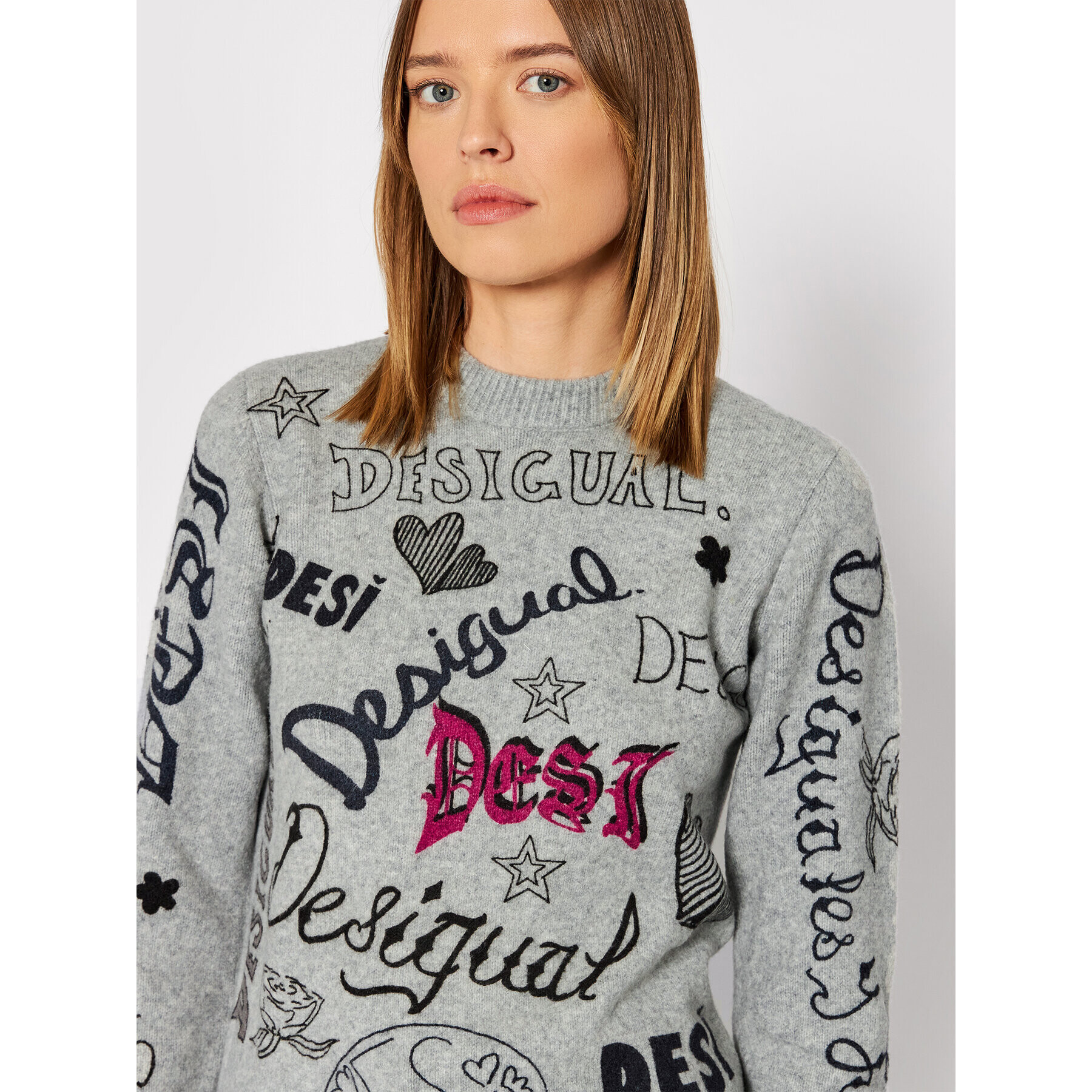 Desigual Пуловер Paloma 21WWJFAE Сив Regular Fit - Pepit.bg