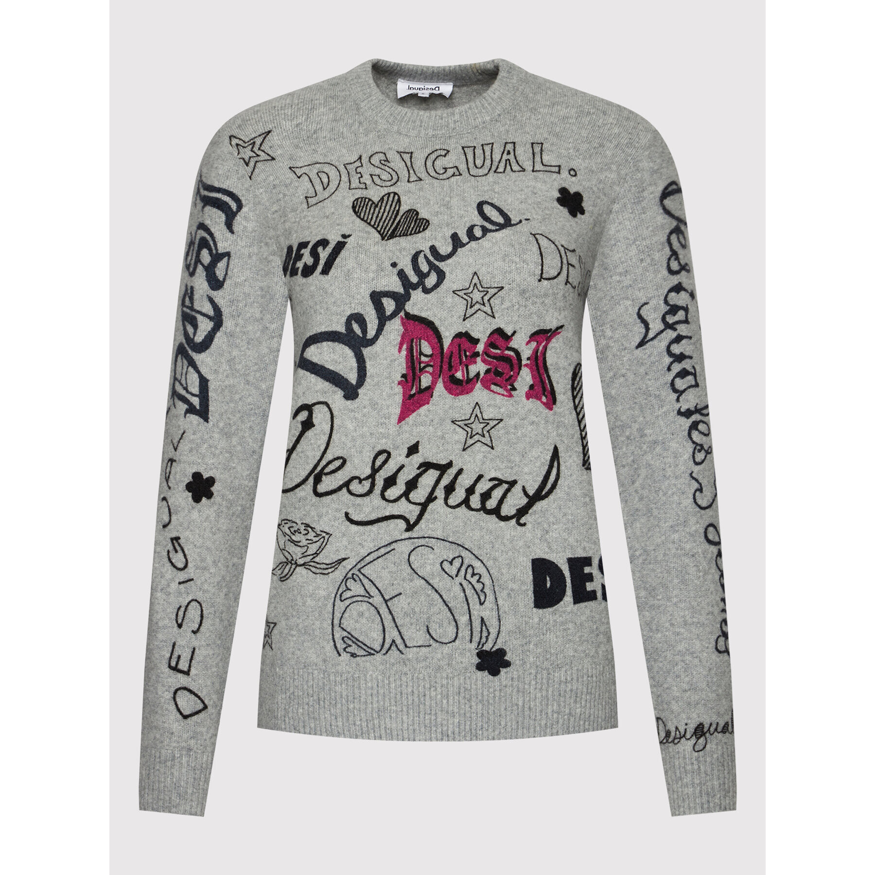 Desigual Пуловер Paloma 21WWJFAE Сив Regular Fit - Pepit.bg