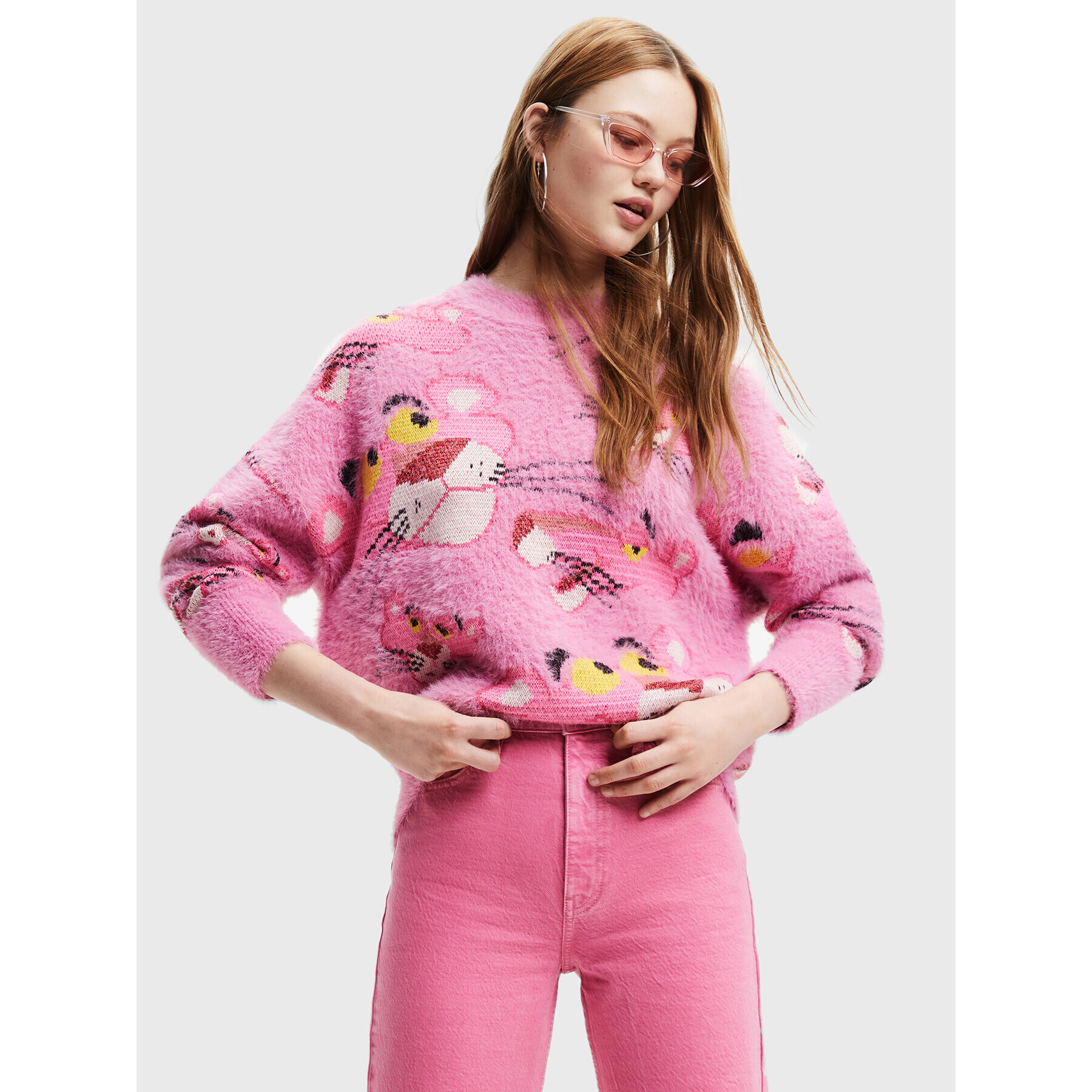 Desigual Пуловер PINK PANTHER 22WWJF59 Розов Oversize - Pepit.bg