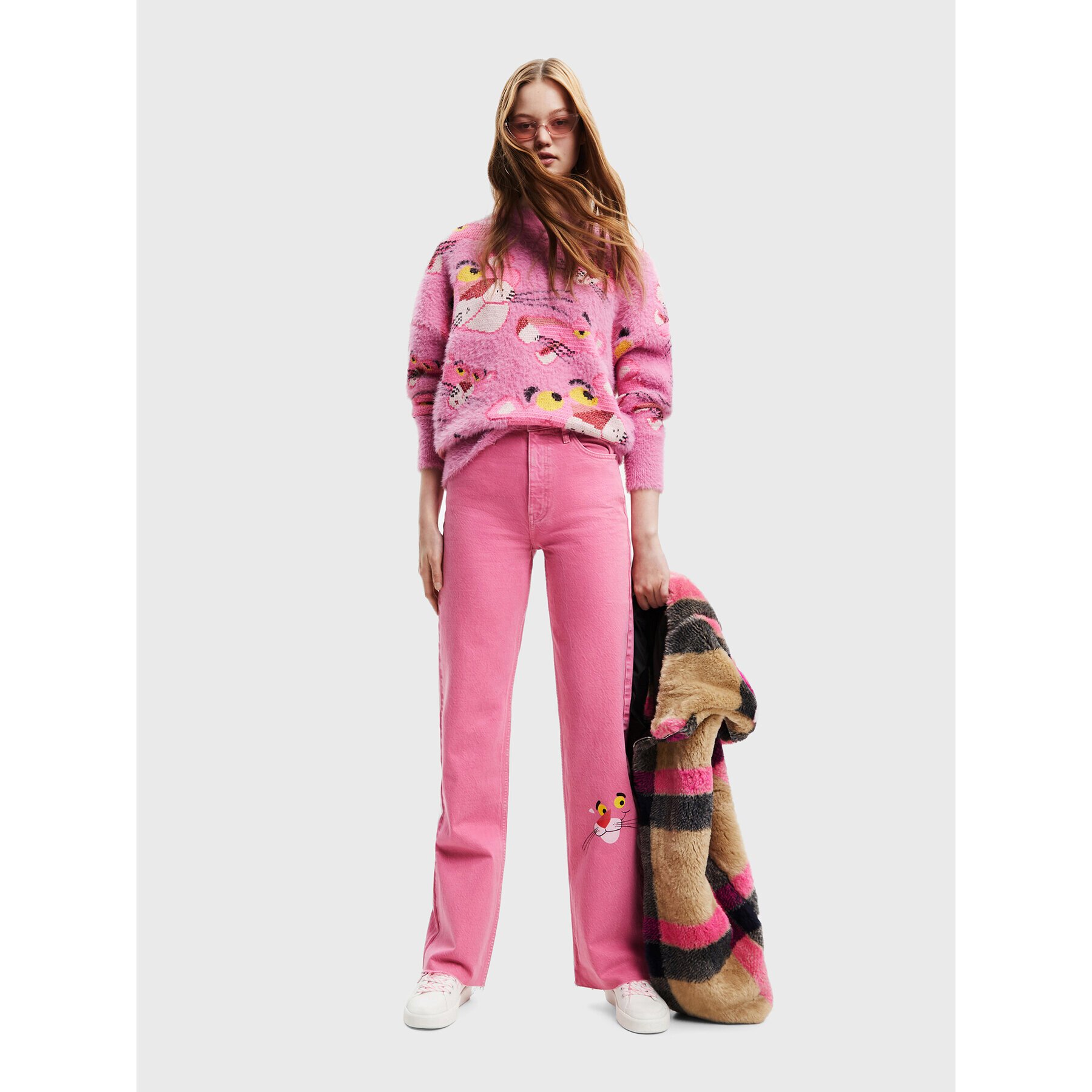 Desigual Пуловер PINK PANTHER 22WWJF59 Розов Oversize - Pepit.bg