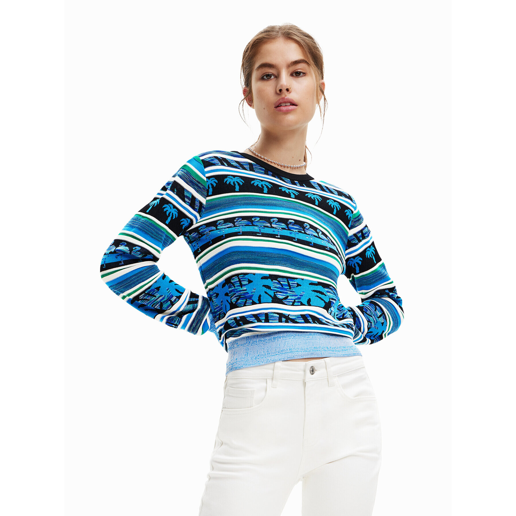 Desigual Пуловер Rainforest 23SWJF27 Син Regular Fit - Pepit.bg