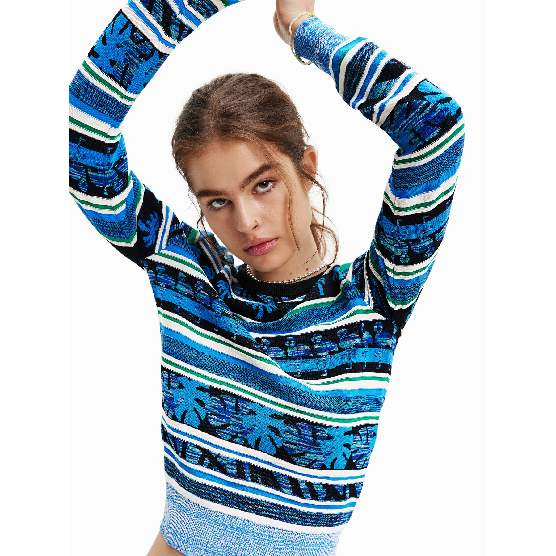Desigual Пуловер Rainforest 23SWJF27 Син Regular Fit - Pepit.bg