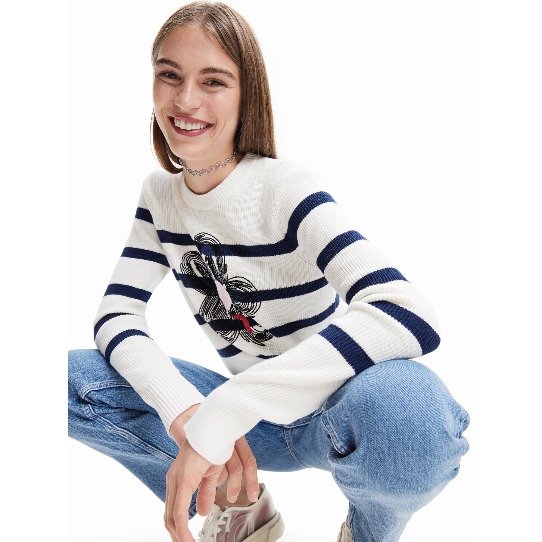 Desigual Пуловер Zaida 23SWJF47 Бял Regular Fit - Pepit.bg