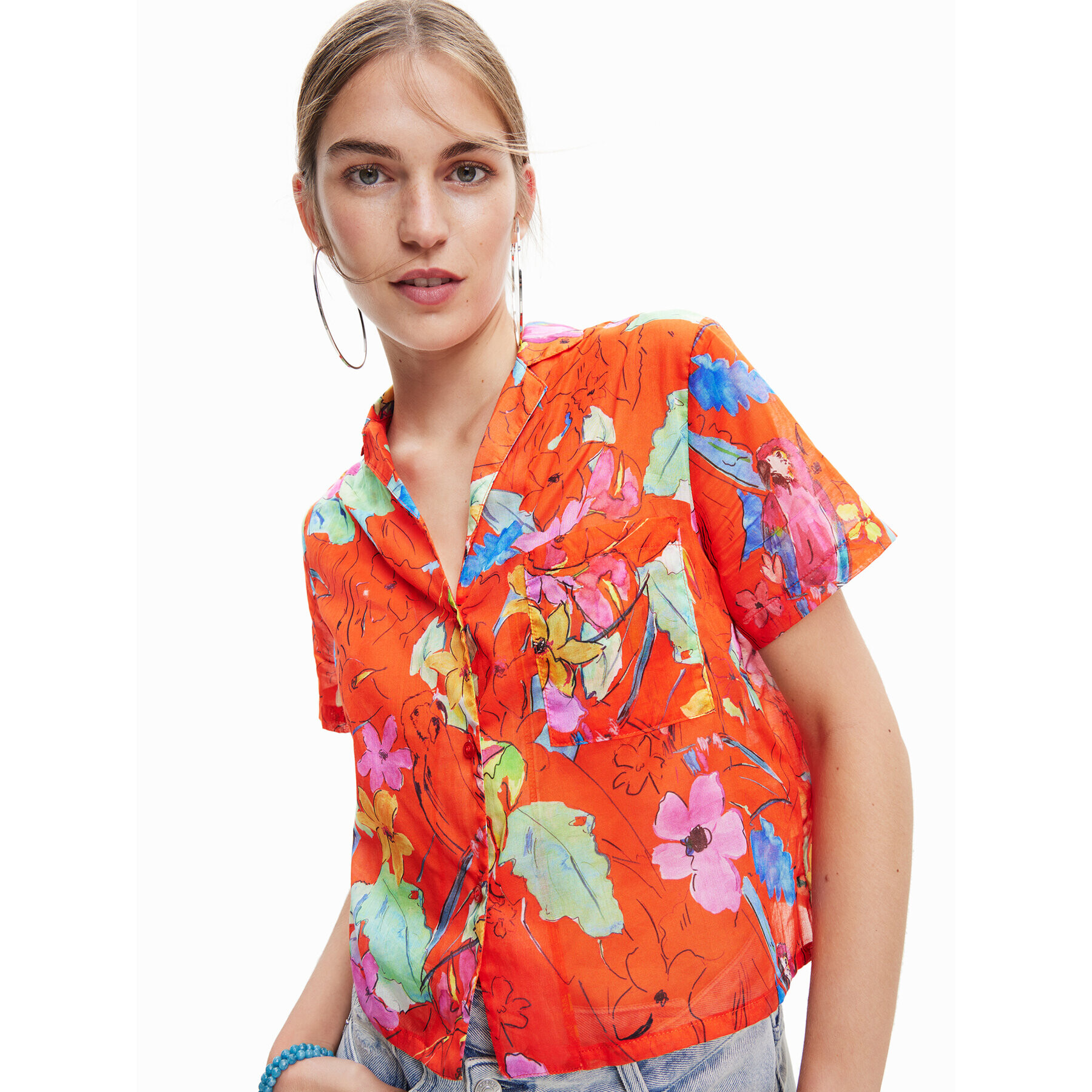 Desigual Риза 23SWCW45 Оранжев Loose Fit - Pepit.bg