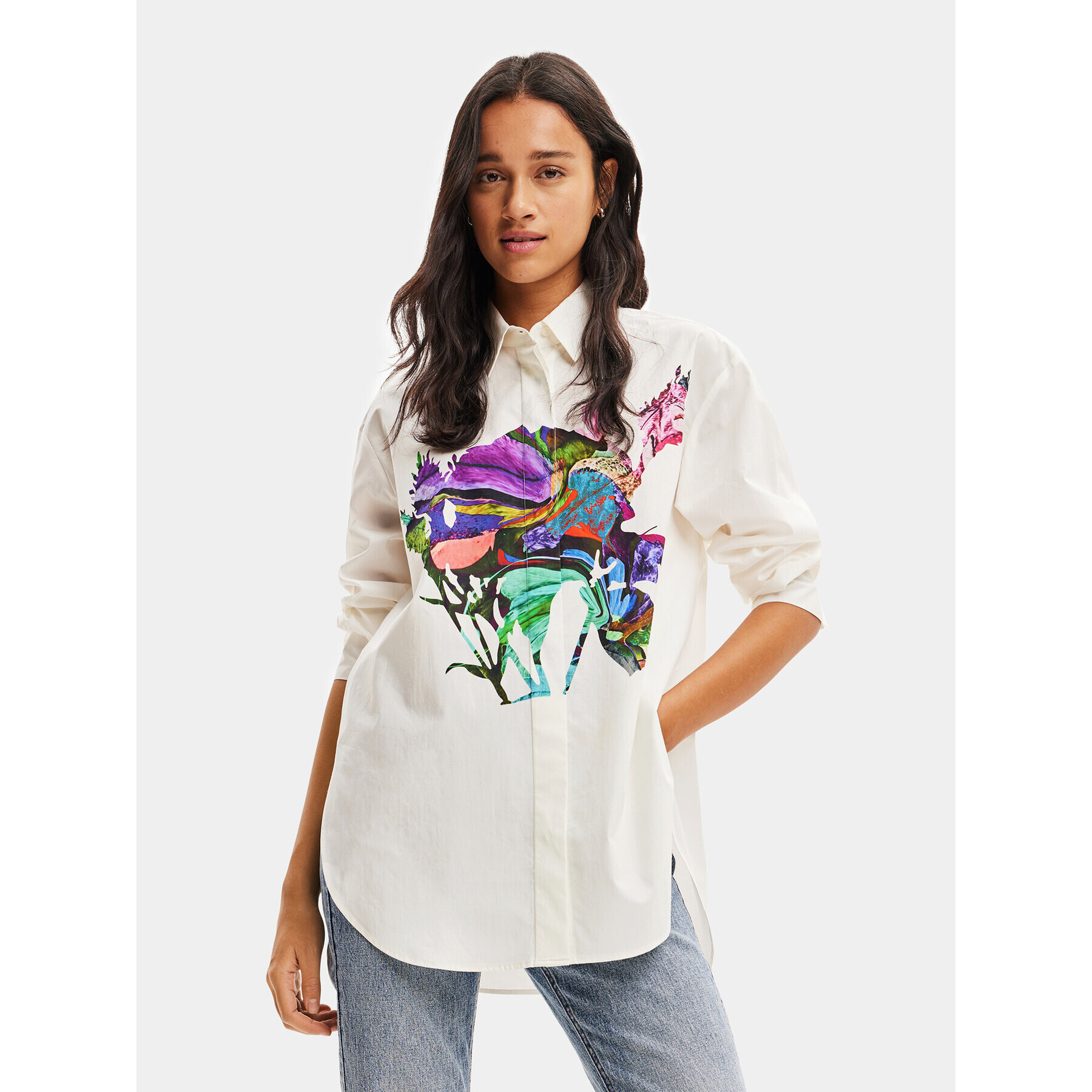 Desigual Риза 23WWCW31 Бял Oversize - Pepit.bg