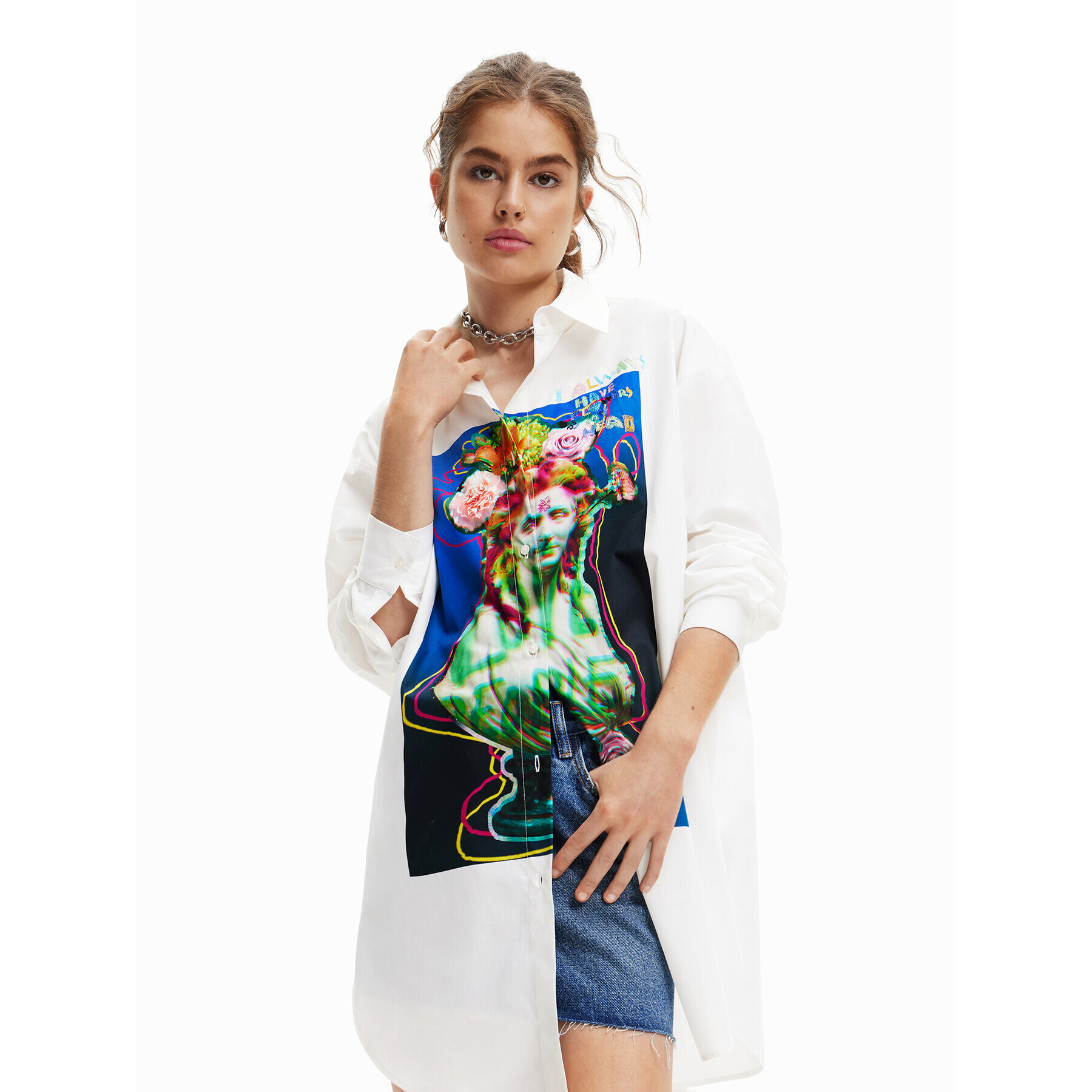 Desigual Риза Daphne 23SWCW22 Бял Oversize - Pepit.bg