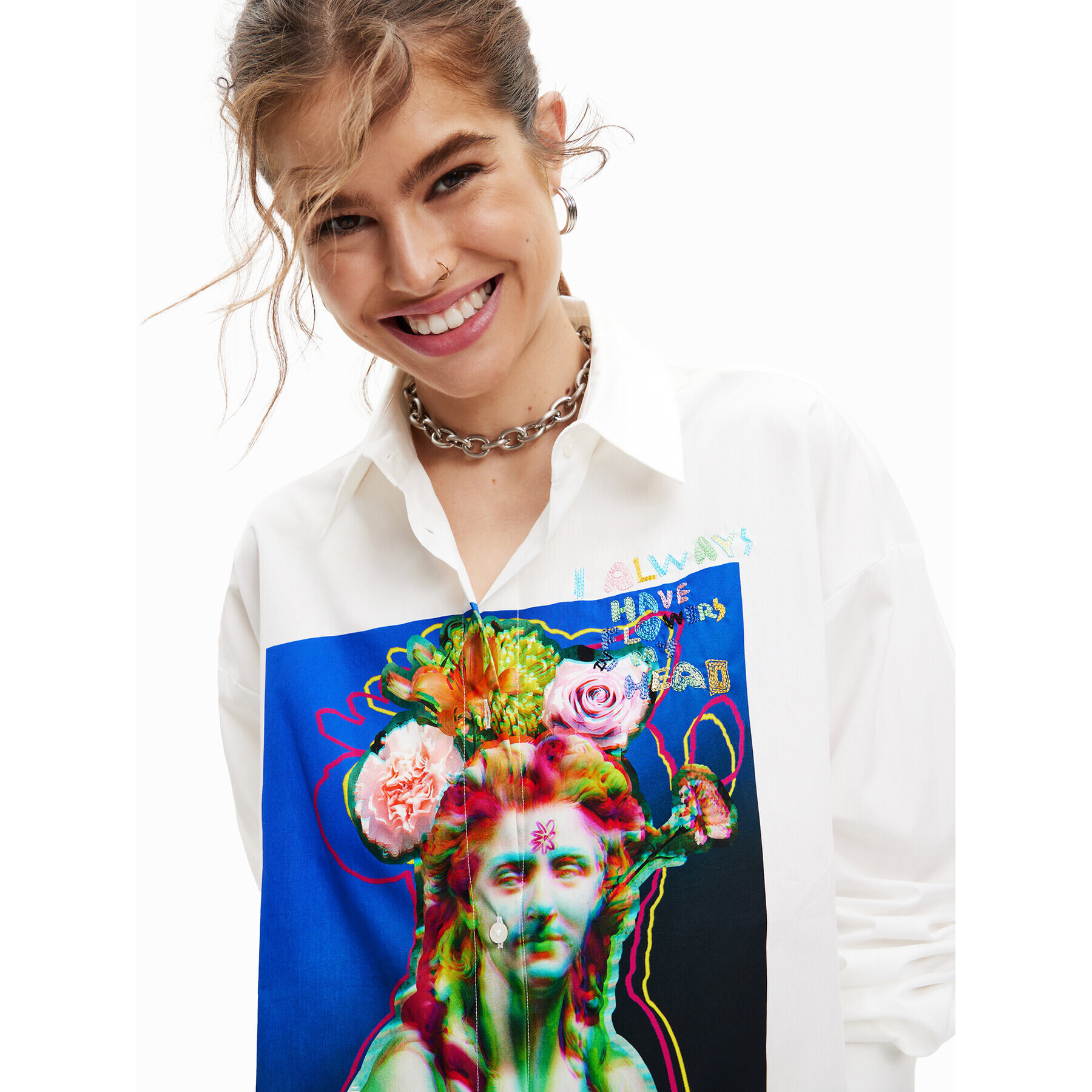Desigual Риза Daphne 23SWCW22 Бял Oversize - Pepit.bg
