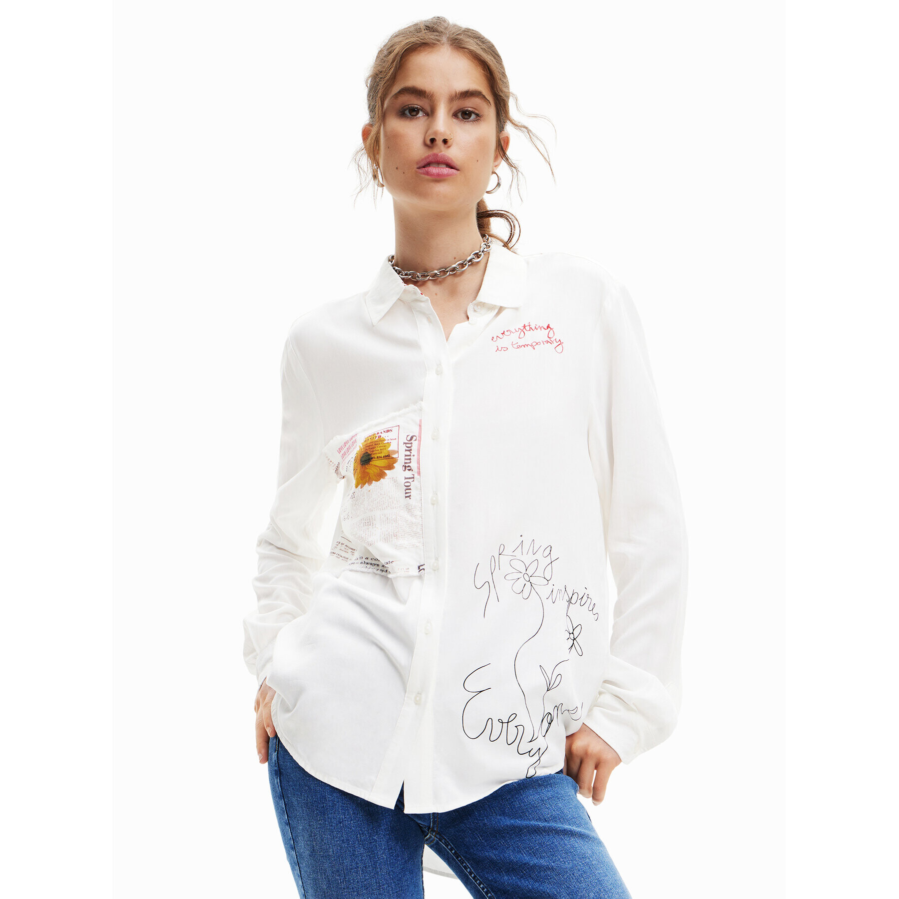 Desigual Риза Sweet Hamburgo 23SWCW48 Бял Regular Fit - Pepit.bg