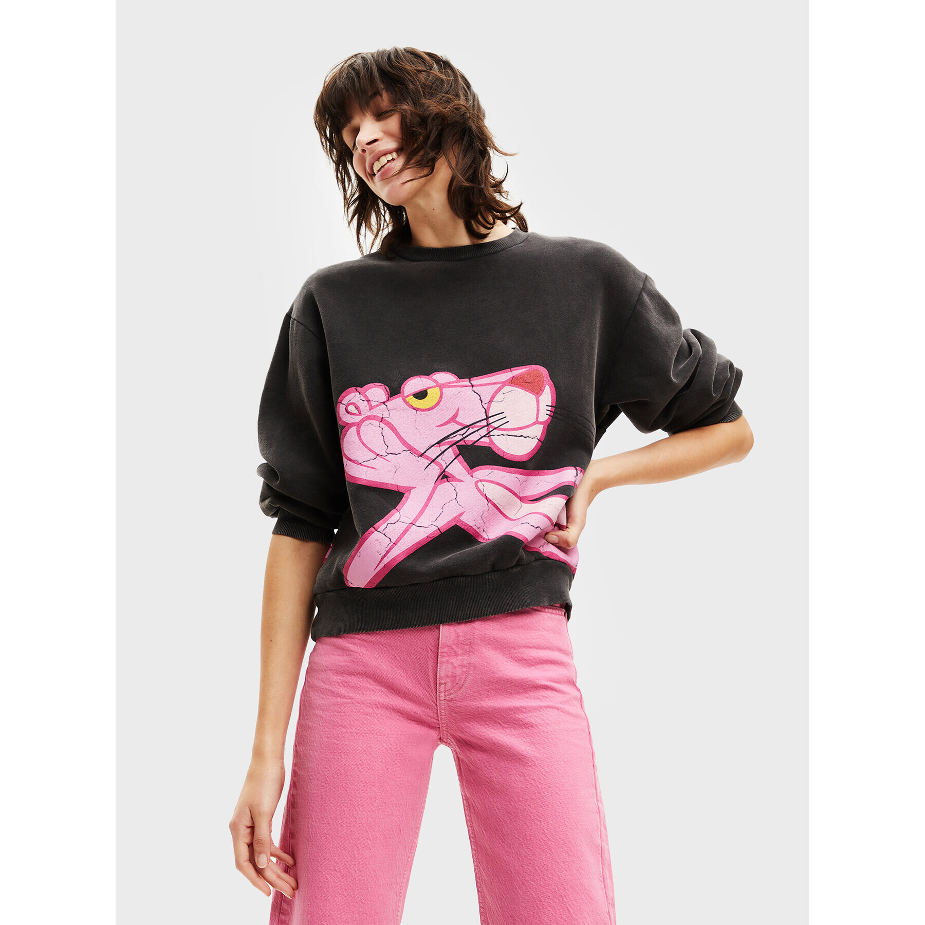 Desigual Суитшърт PINK PANTHER 22WWSK45 Сив Regular Fit - Pepit.bg