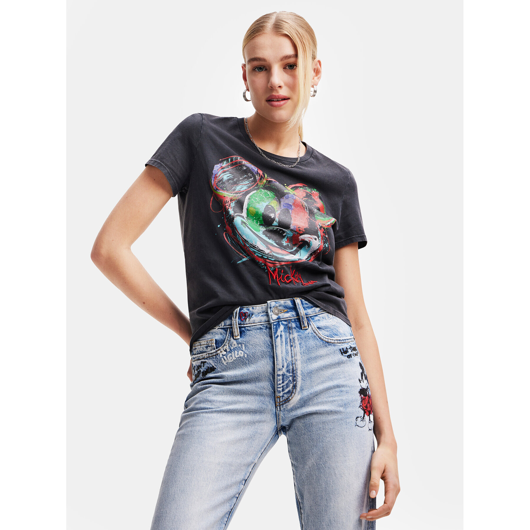 Desigual Тишърт 23WWTKC7 Черен Regular Fit - Pepit.bg