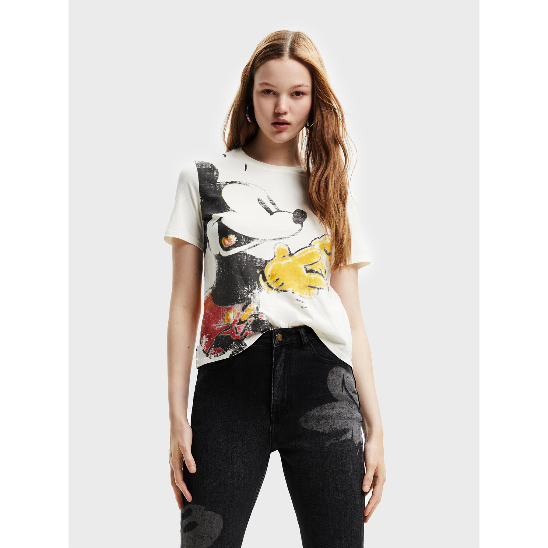 Desigual Тишърт DISNEY Mickey 22WWTK80 Бял Regular Fit - Pepit.bg