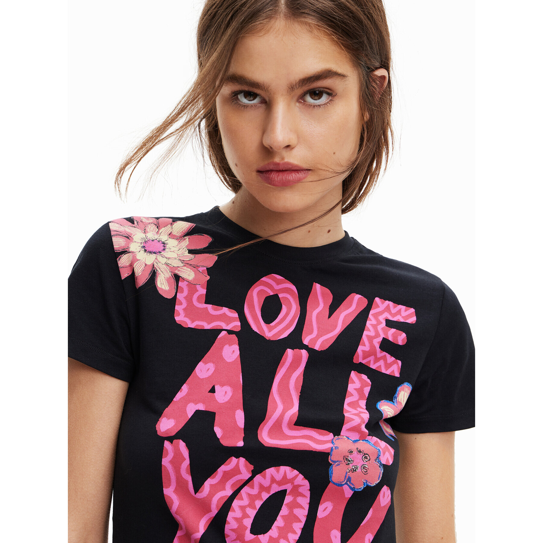 Desigual Тишърт Love All You 23SWTKAV Черен Regular Fit - Pepit.bg