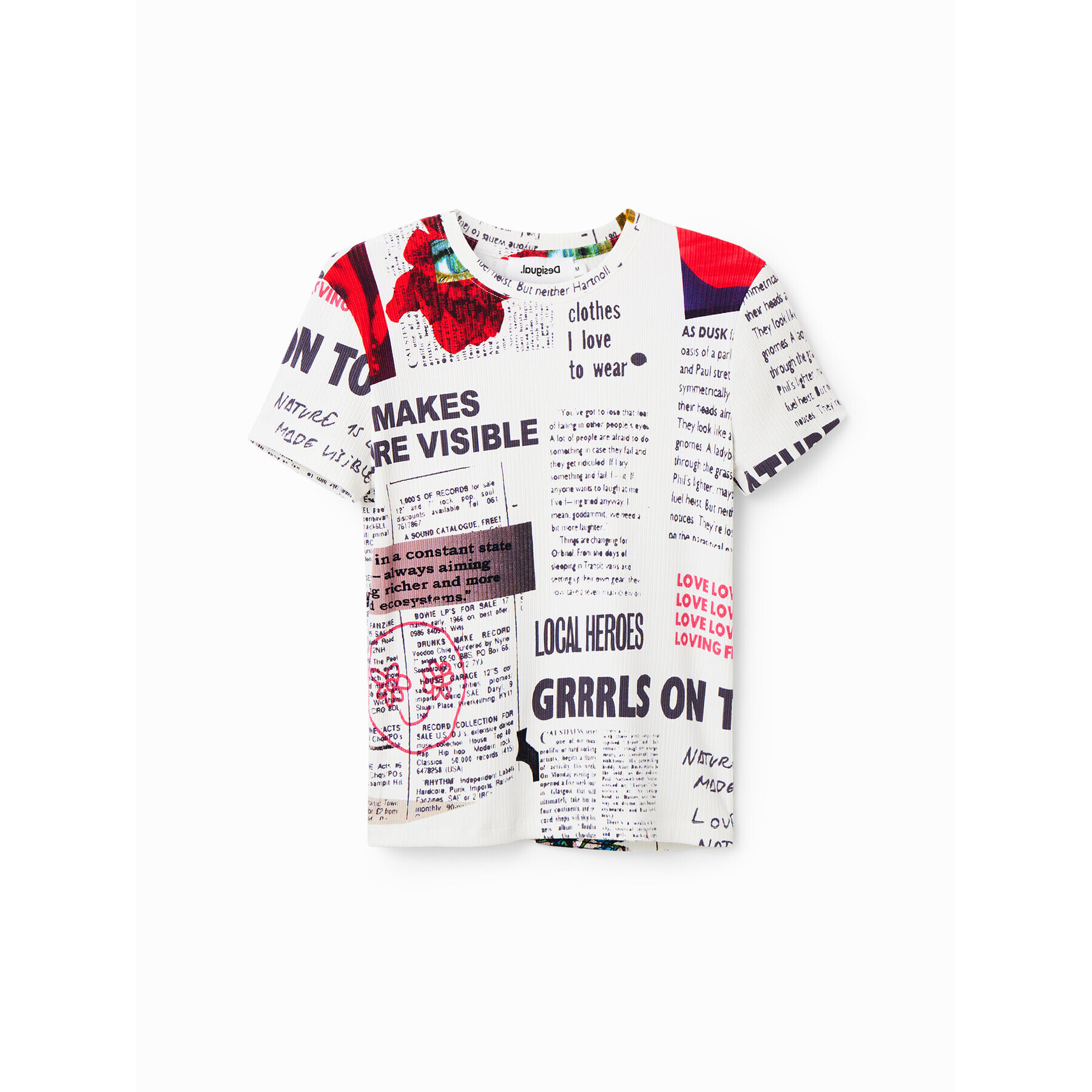 Desigual Тишърт Newspaper 23SWTK61 Бял Regular Fit - Pepit.bg