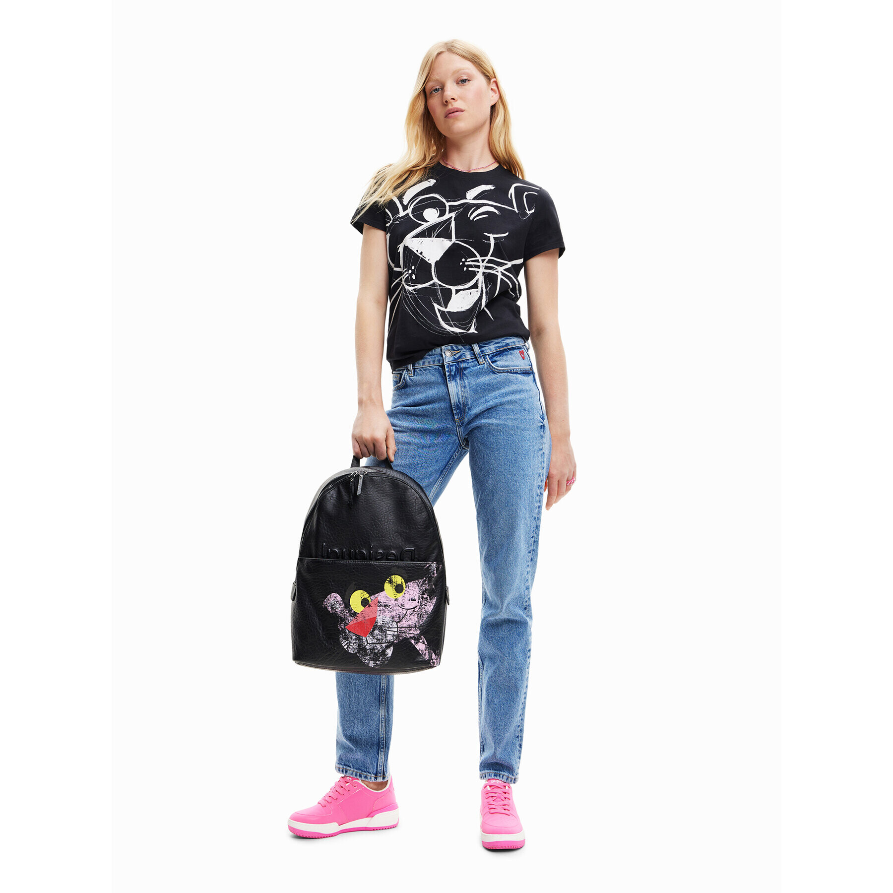 Desigual Тишърт PINK PANTHER 23SWTK81 Черен Regular Fit - Pepit.bg