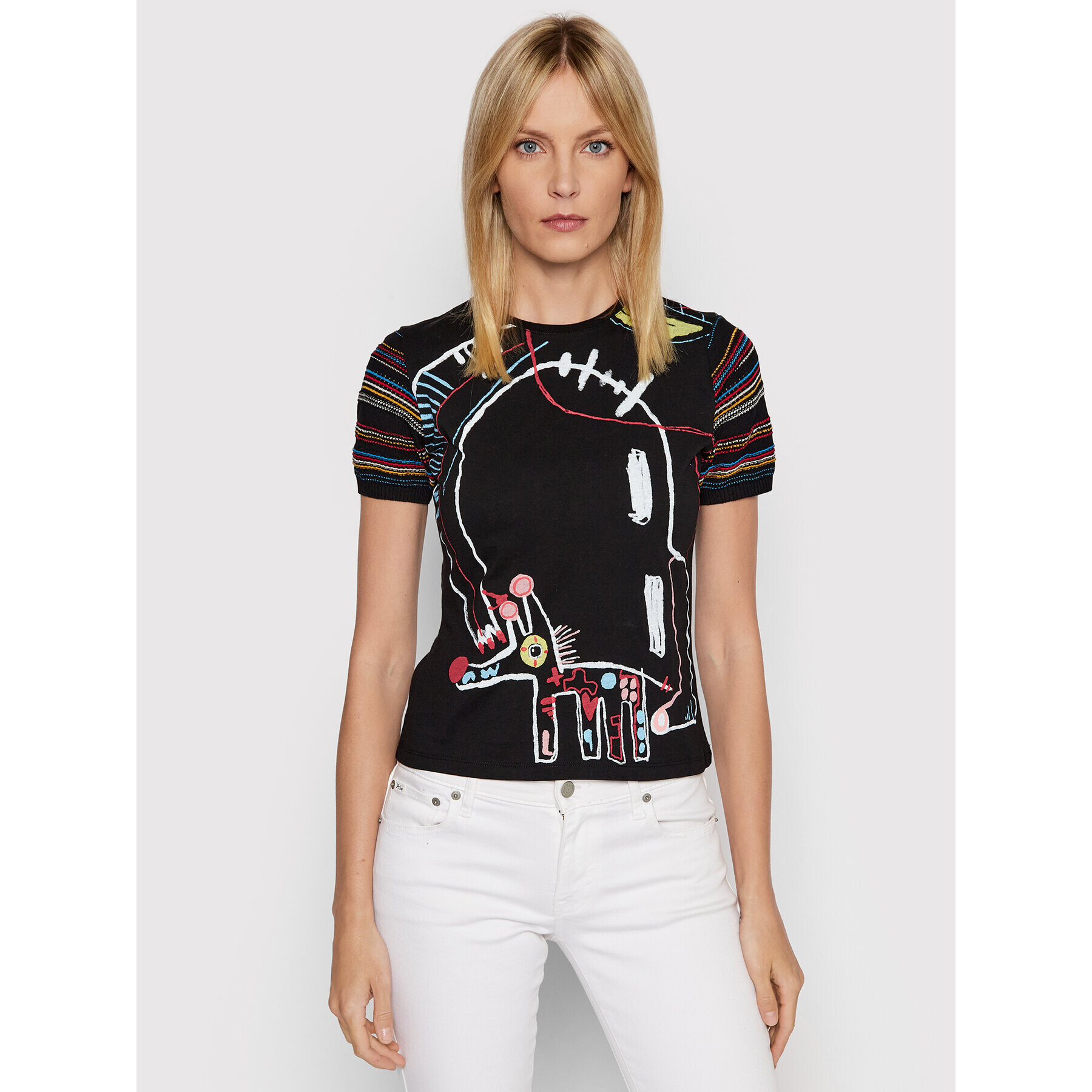 Desigual Тишърт Roma 22SWTK49 Черен Slim Fit - Pepit.bg