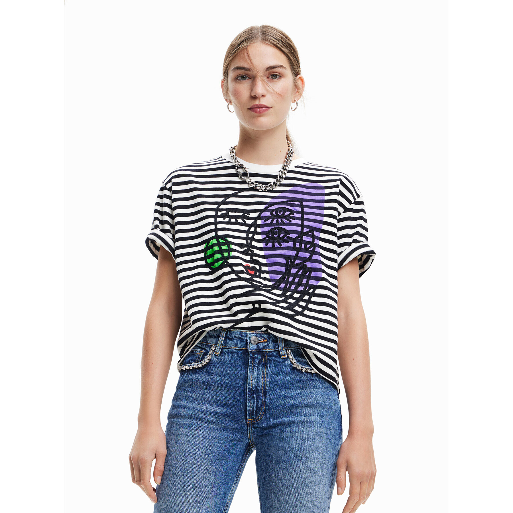 Desigual Тишърт Ros 23SWTK17 Черен Regular Fit - Pepit.bg