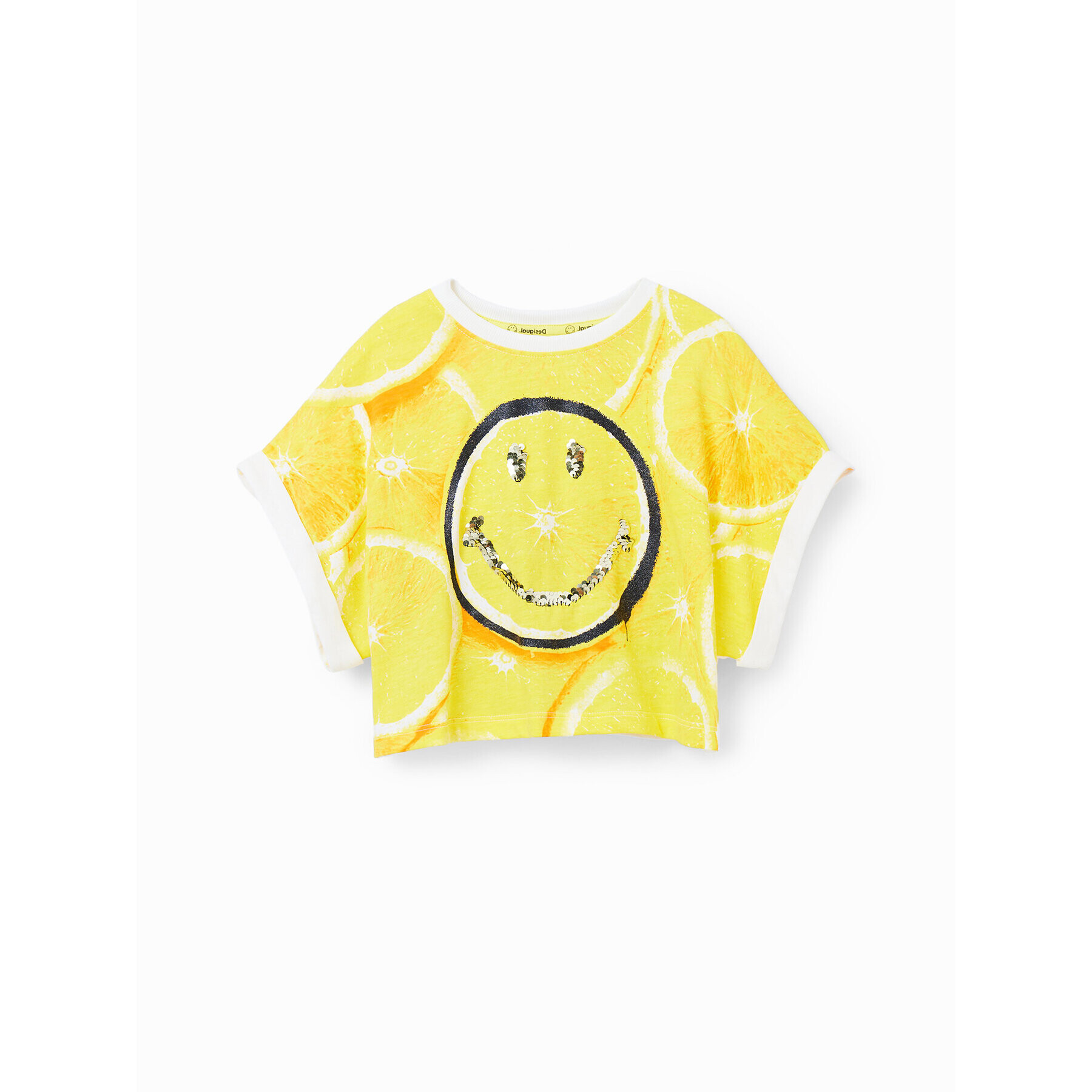 Desigual Тишърт SMILEY WORLD 23SGTK23 Жълт Flare Fit - Pepit.bg