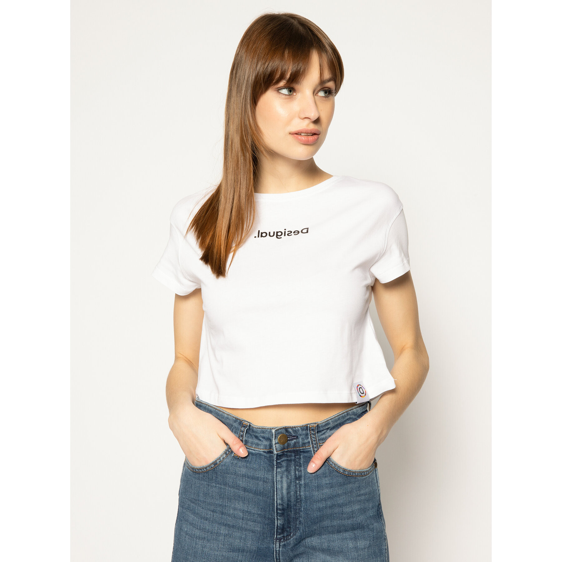 Desigual Тишърт Sonar Crop 20SWTKDG Бял Regular Fit - Pepit.bg