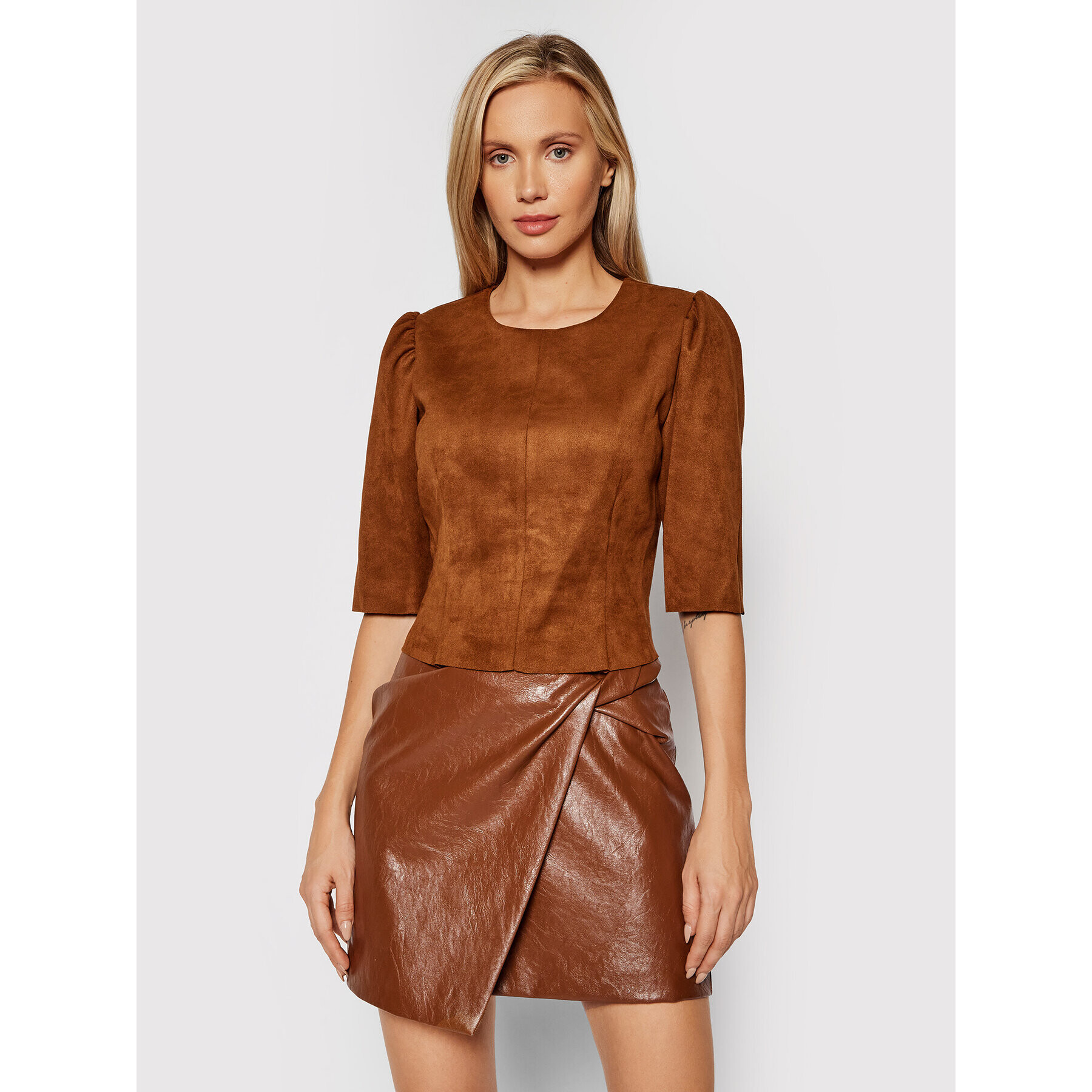 DKNY Блуза P1HA7I75 Кафяв Slim Fit - Pepit.bg
