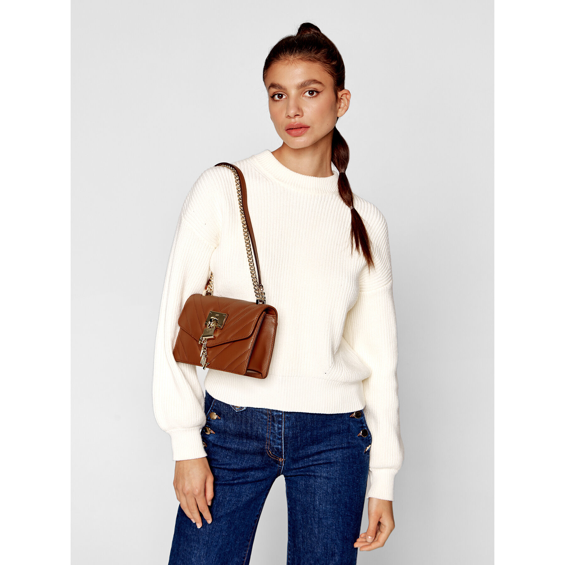 DKNY Дамска чанта Elissa Sm Shoulder B R223BC81 Кафяв - Pepit.bg