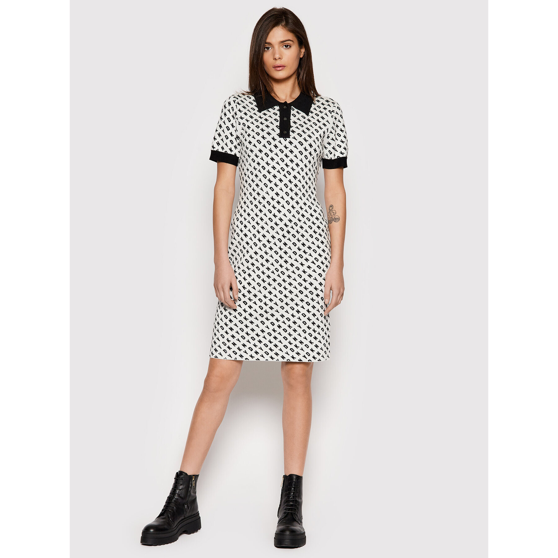 DKNY Плетена рокля DD1JD577 Бял Slim Fit - Pepit.bg