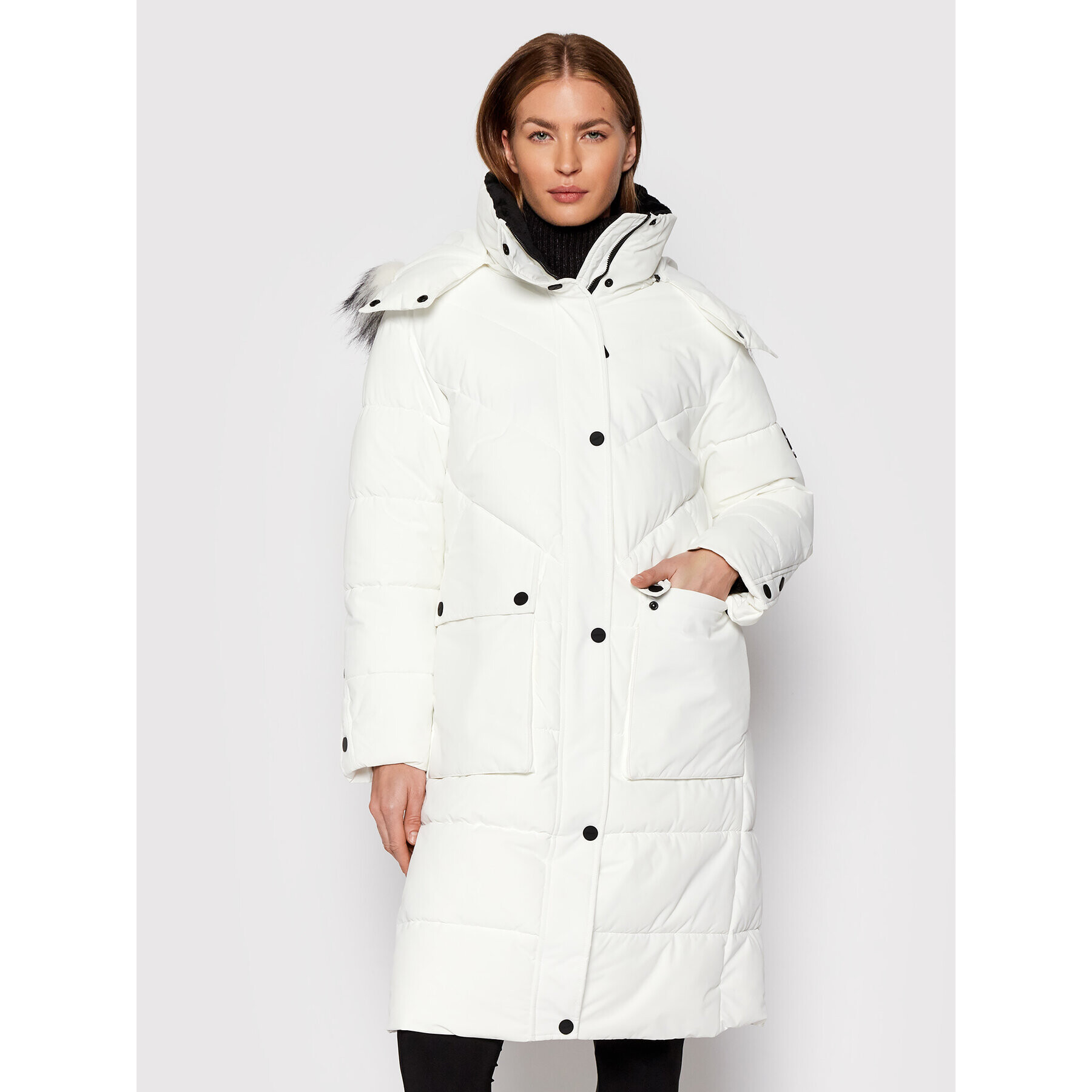 DKNY Пухено яке DL1MPF16 Бял Regular Fit - Pepit.bg