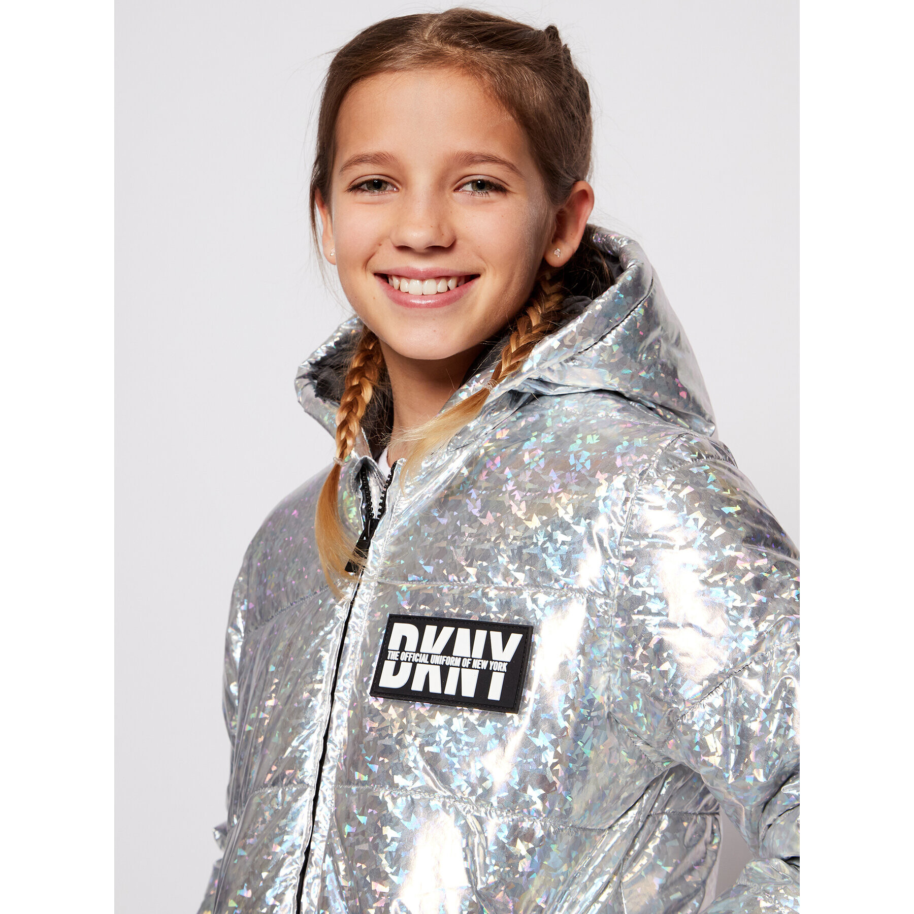 DKNY Пухено яке D36626 S Сребрист Regular Fit - Pepit.bg
