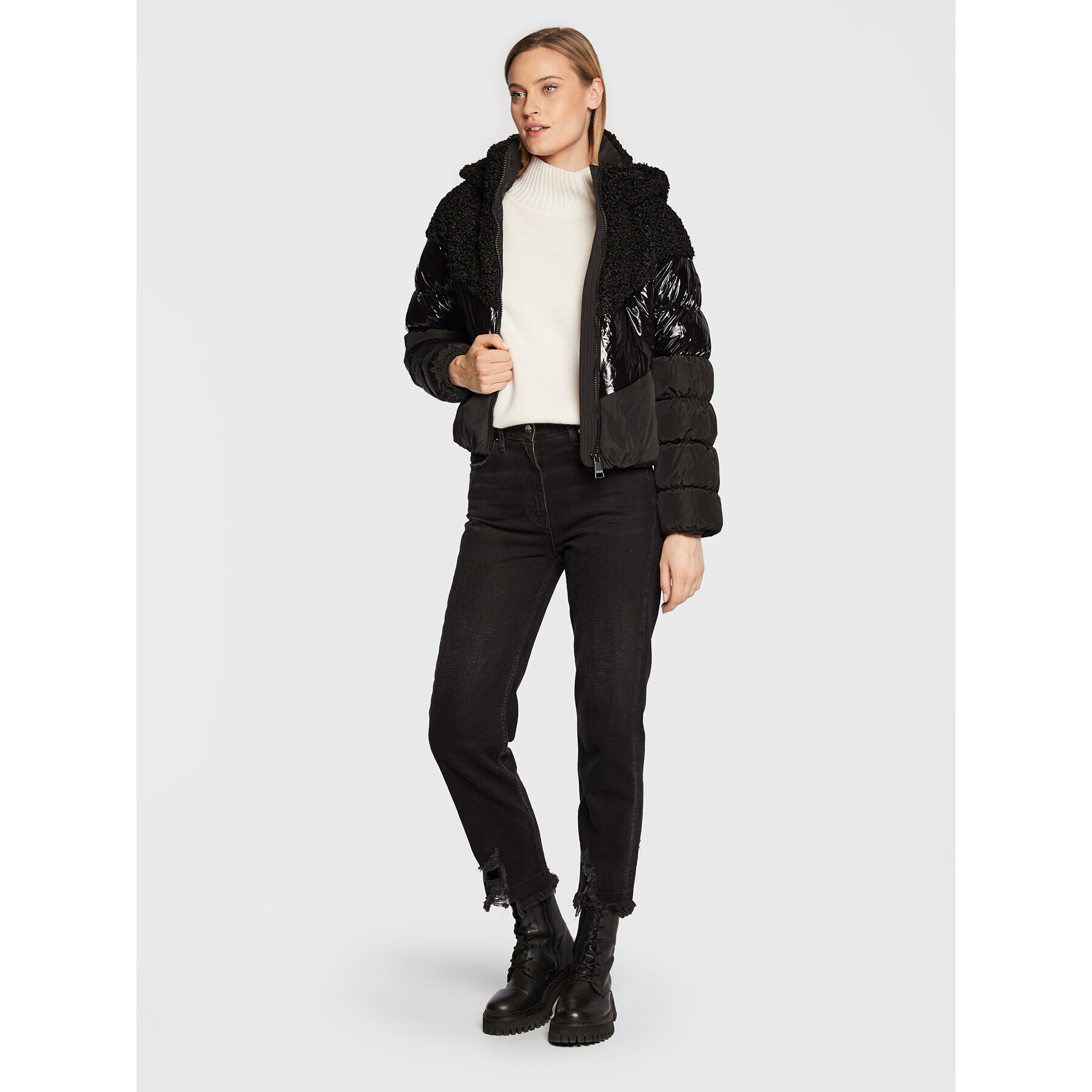 DKNY Пухено яке P2MCMHVU Черен Regular Fit - Pepit.bg