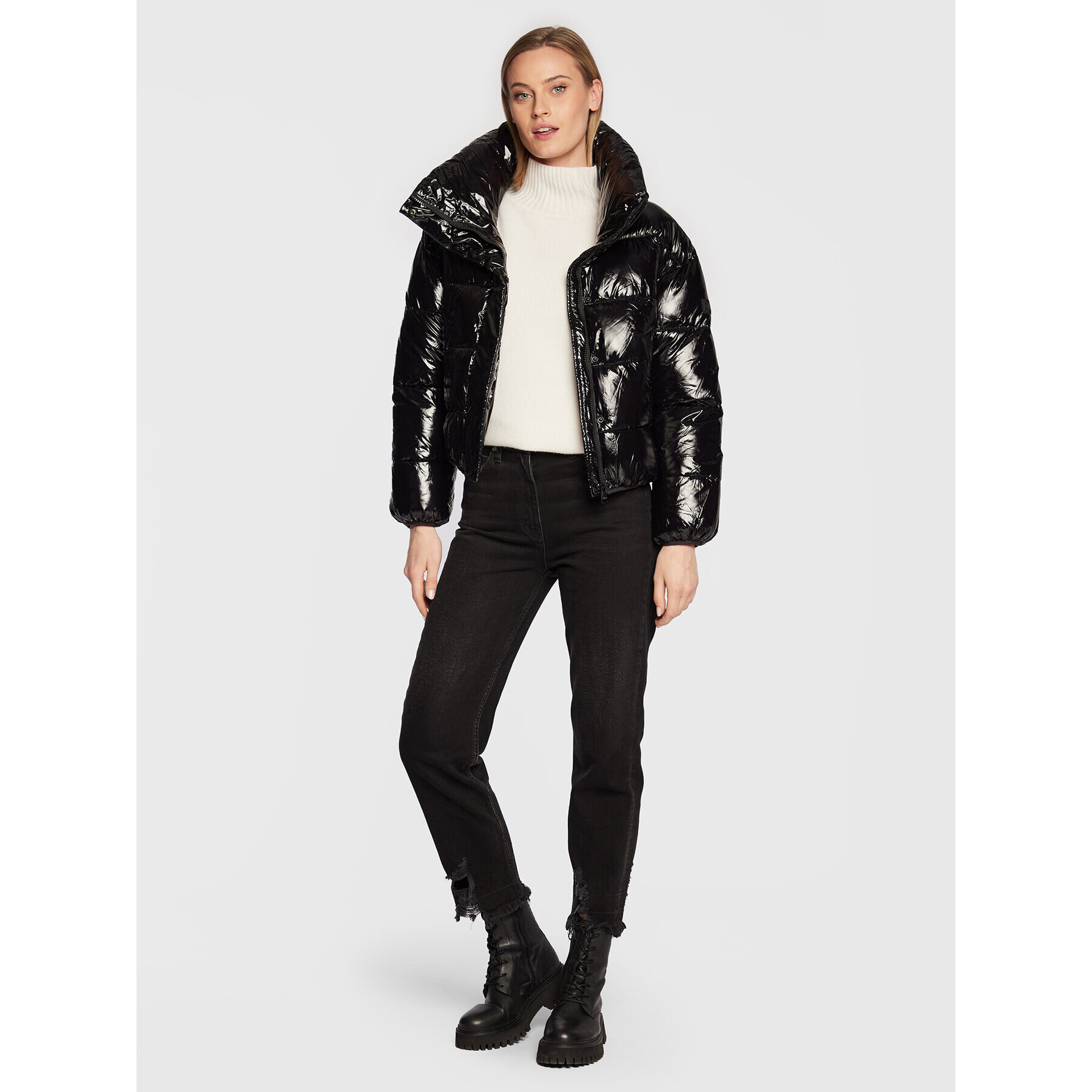 DKNY Пухено яке P2MJ6016 Черен Regular Fit - Pepit.bg