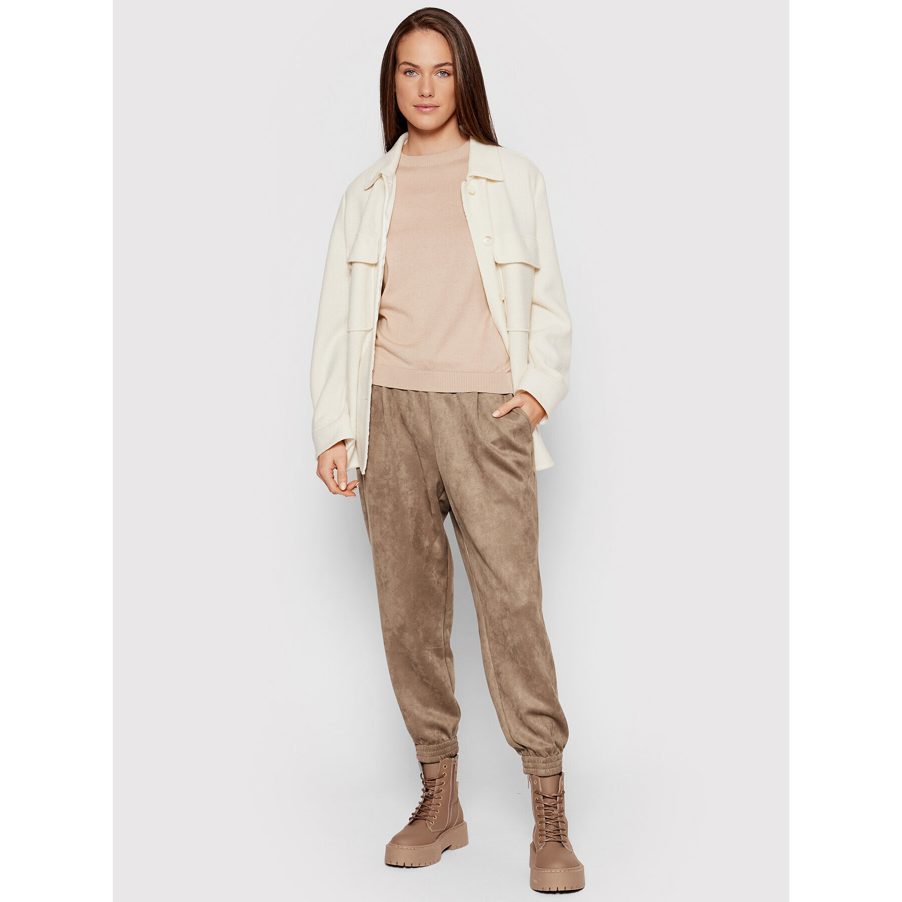 DKNY Текстилни панталони P1KKSL20 Кафяв Regular Fit - Pepit.bg