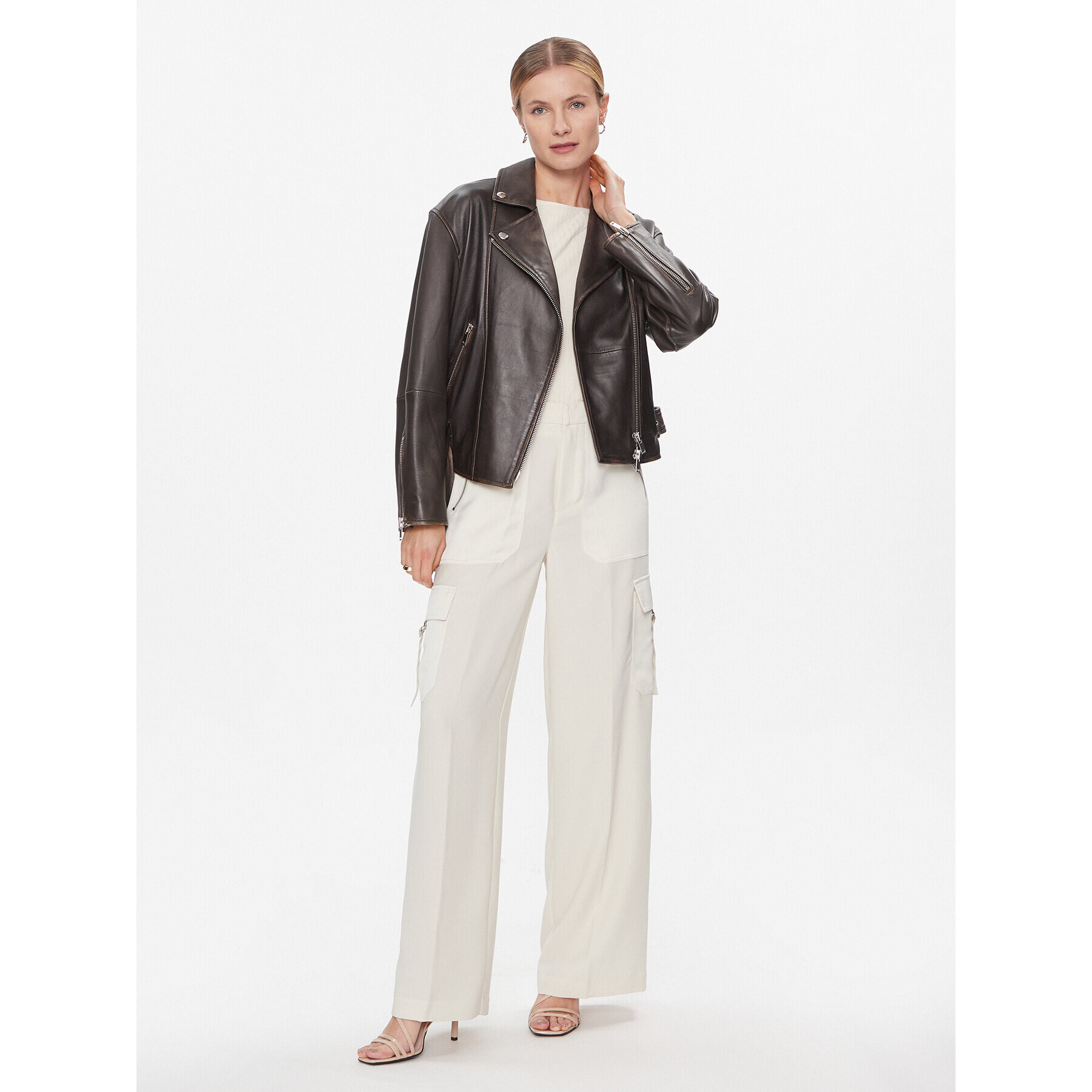 DKNY Текстилни панталони P3JKNV51 Каки Straight Leg - Pepit.bg