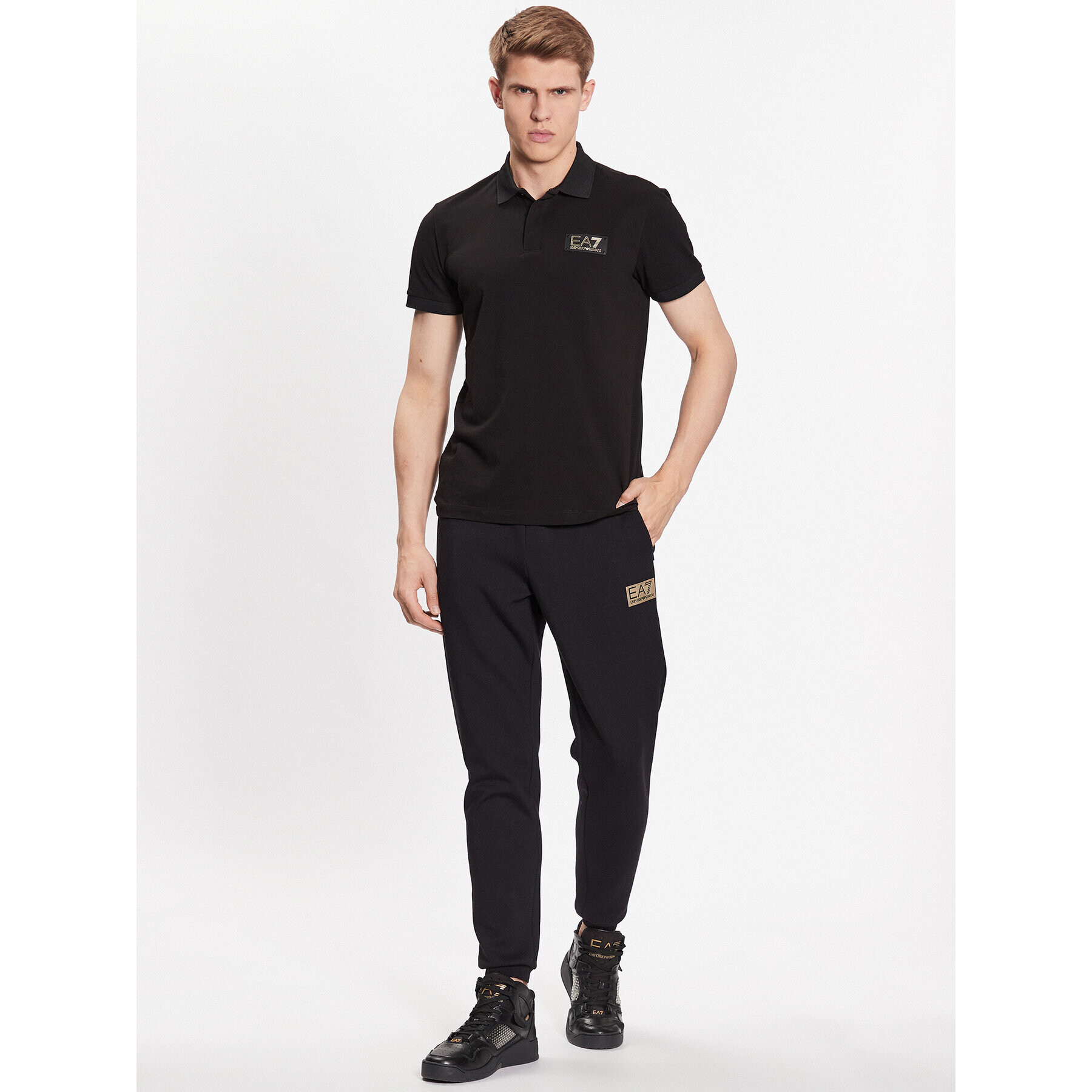 EA7 Emporio Armani Тениска с яка и копчета 3RPF01 PJ5AZ 1200 Черен Regular Fit - Pepit.bg