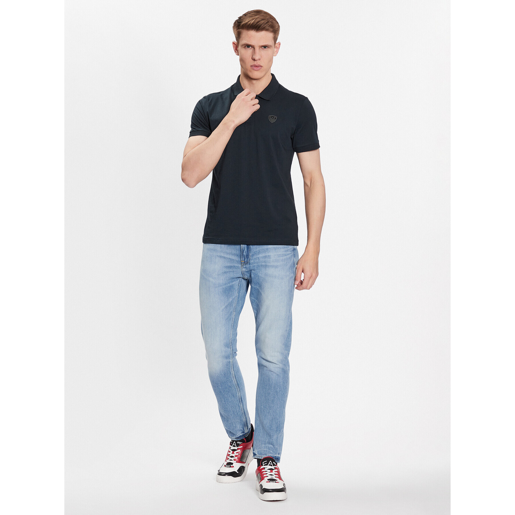 EA7 Emporio Armani Тениска с яка и копчета 3RPF40 PJNTZ 1578 Тъмносин Regular Fit - Pepit.bg