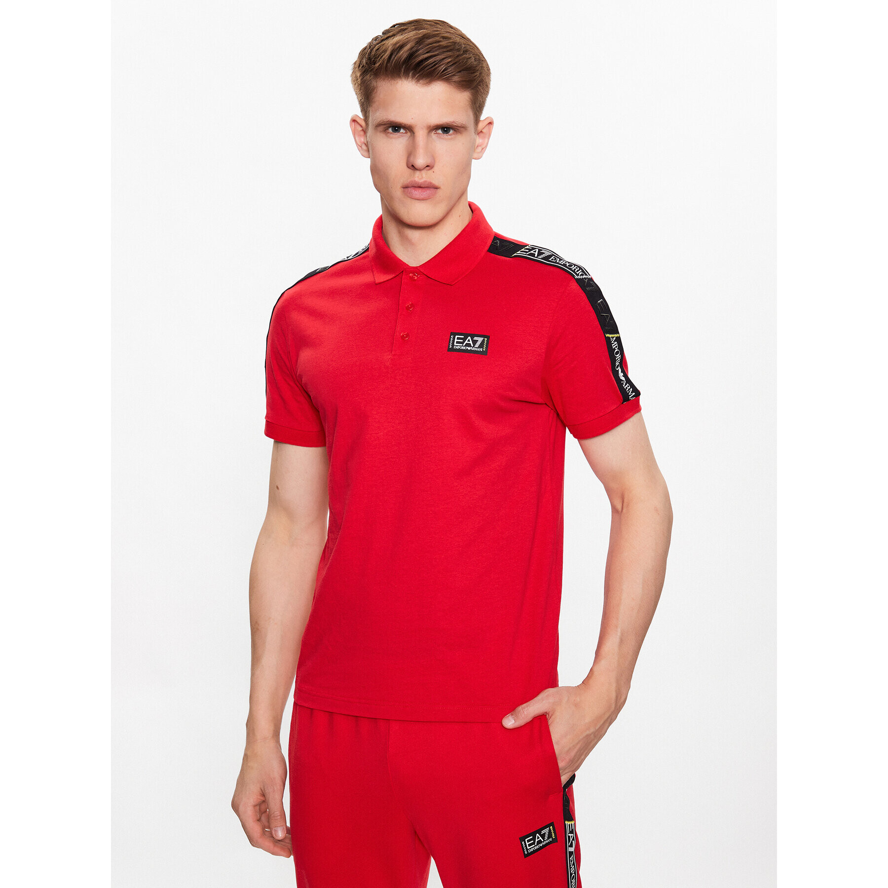 EA7 Emporio Armani Тениска с яка и копчета 3RPF52 PJ02Z 1451 Червен Regular Fit - Pepit.bg