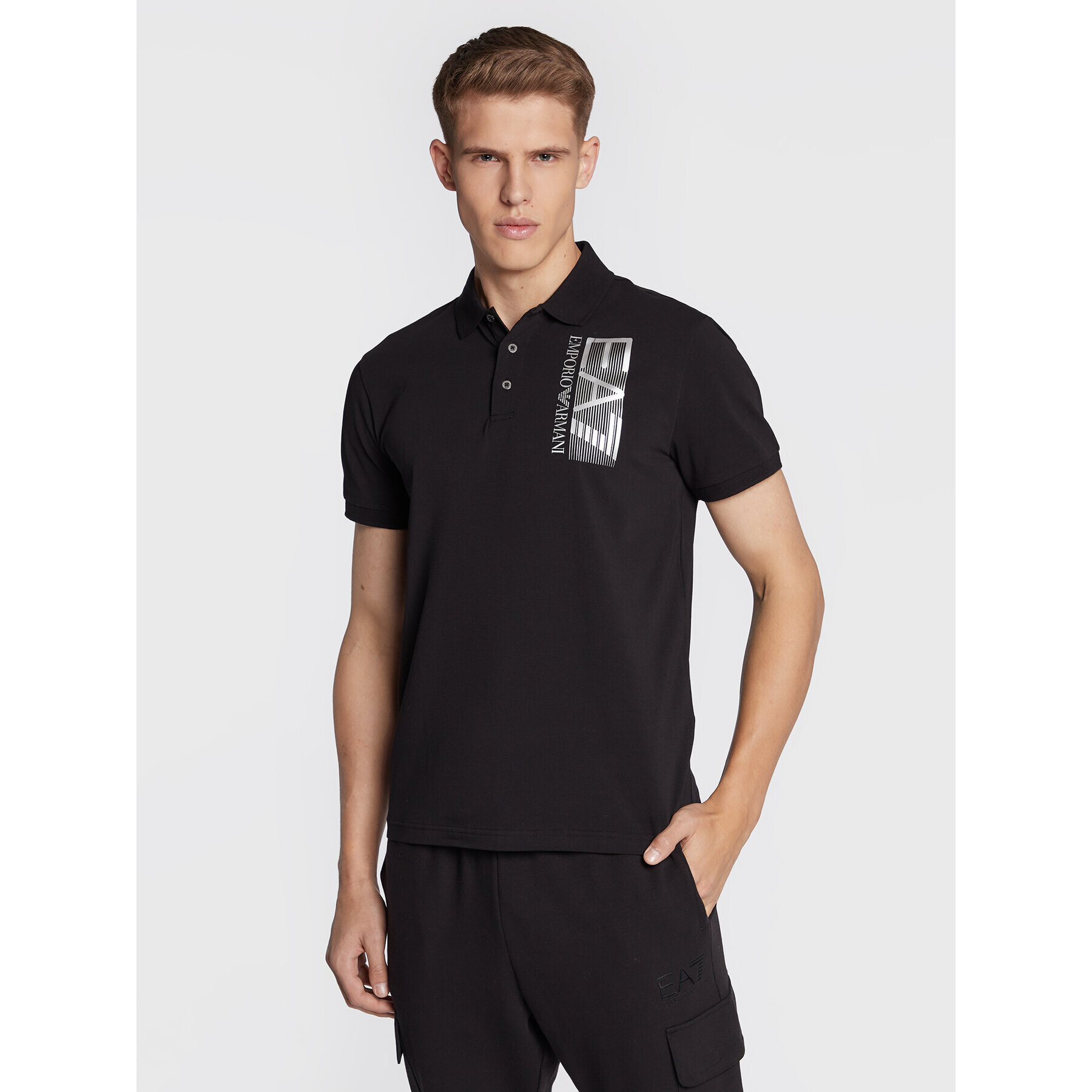 EA7 Emporio Armani Тениска с яка и копчета 6LPF16 PJ03Z 0200 Черен Regular Fit - Pepit.bg