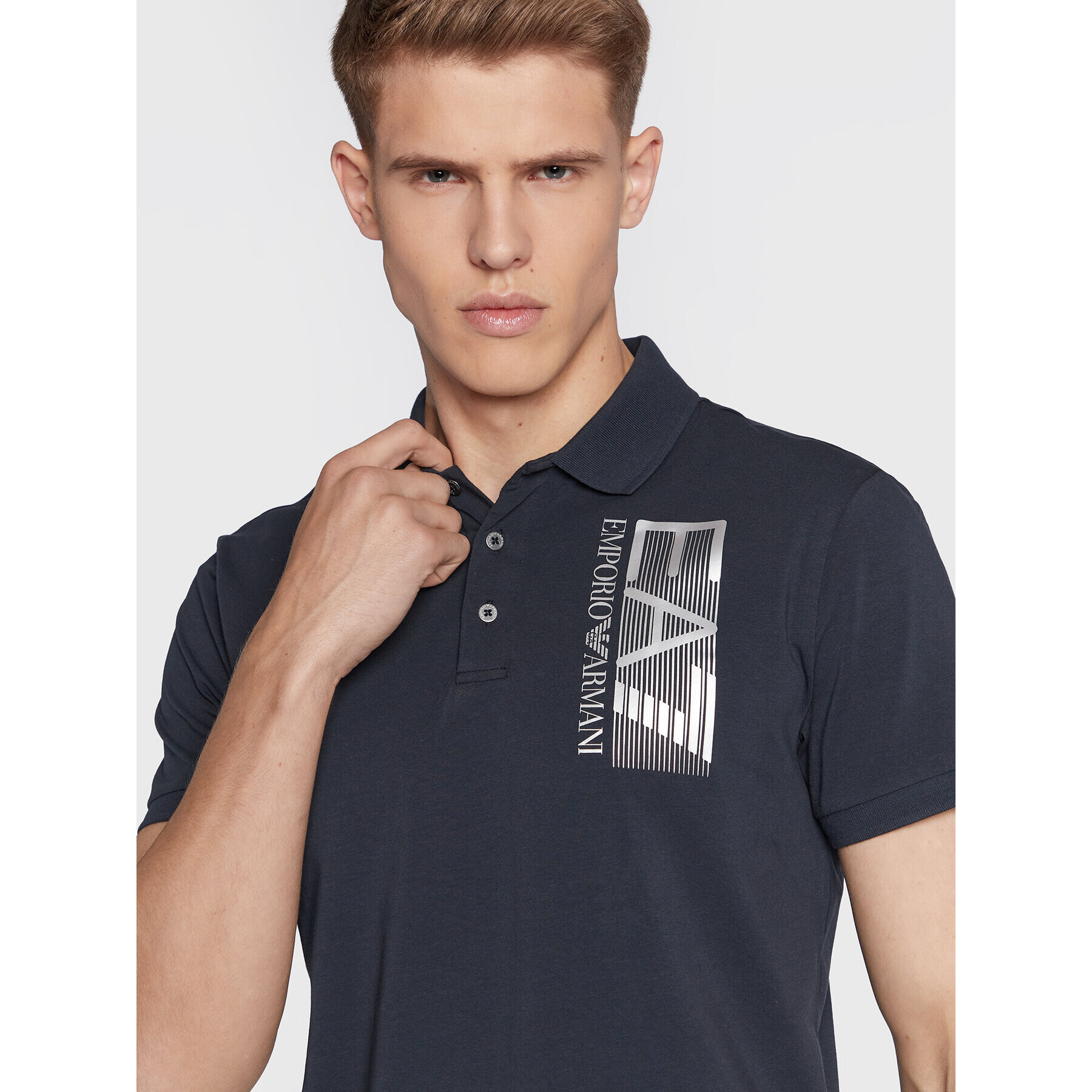 EA7 Emporio Armani Тениска с яка и копчета 6LPF16 PJ03Z 0578 Тъмносин Regular Fit - Pepit.bg