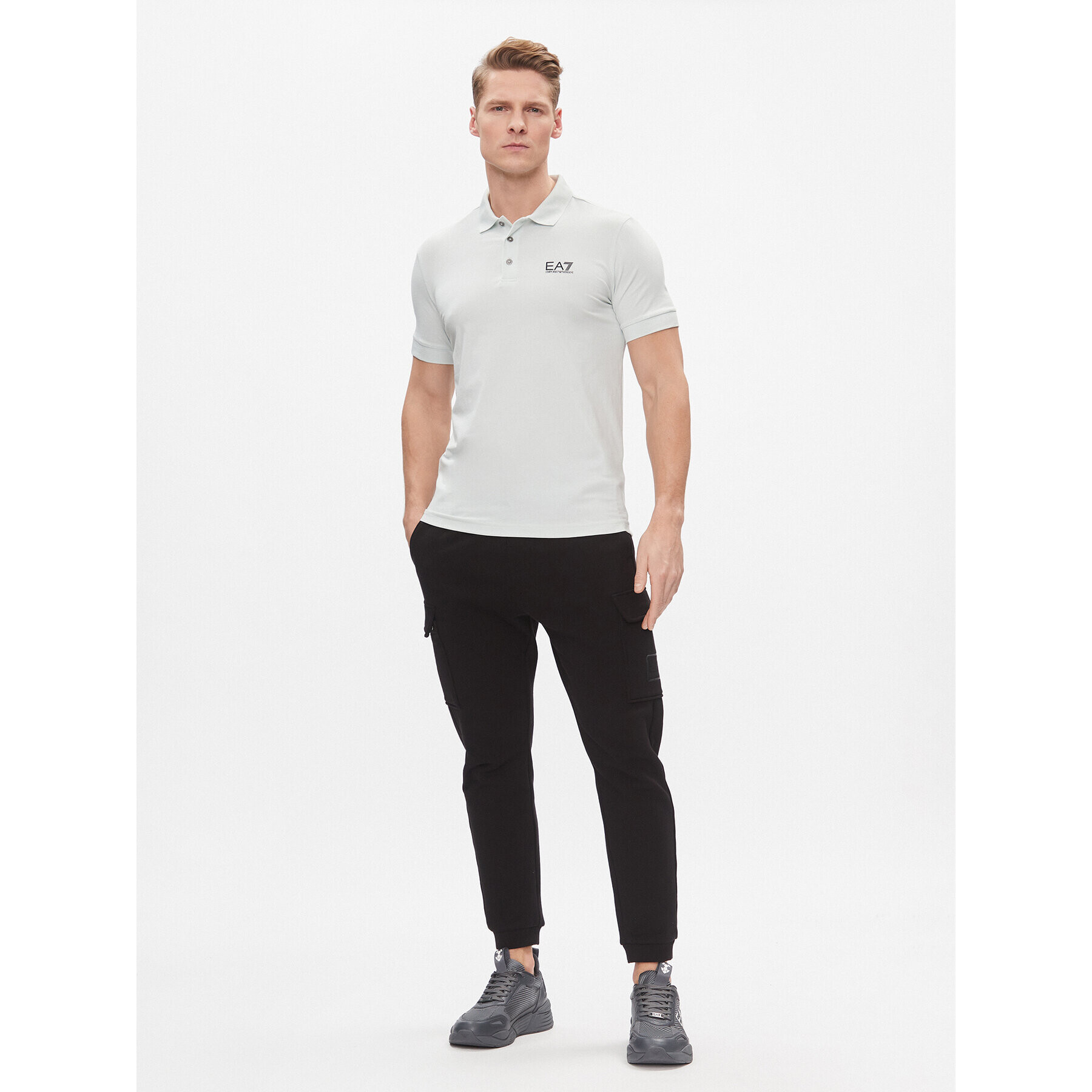 EA7 Emporio Armani Тениска с яка и копчета 8NPF04 PJM5Z 1133 Сив Regular Fit - Pepit.bg