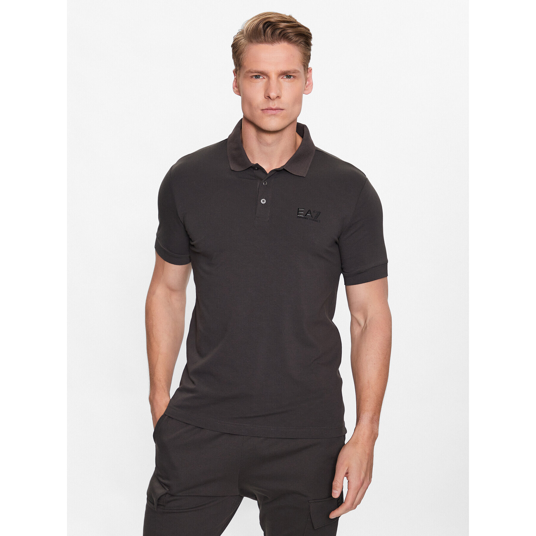 EA7 Emporio Armani Тениска с яка и копчета 8NPF04 PJM5Z 1997 Сив Regular Fit - Pepit.bg